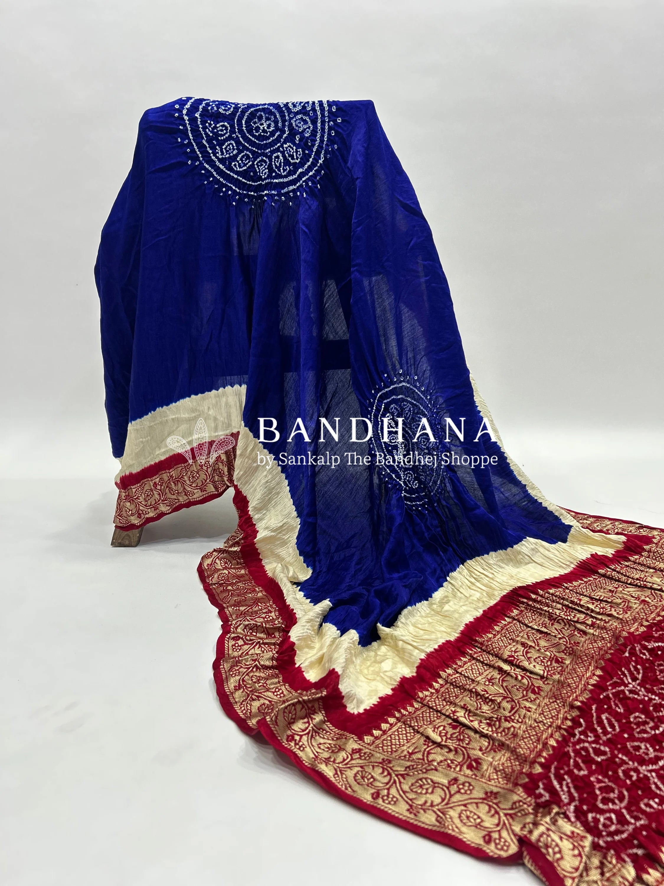 Blue-Maroon Gajji Silk Designer Gala Dupatta With 3 Colour Dying blue / Gajji Silk Dupattas