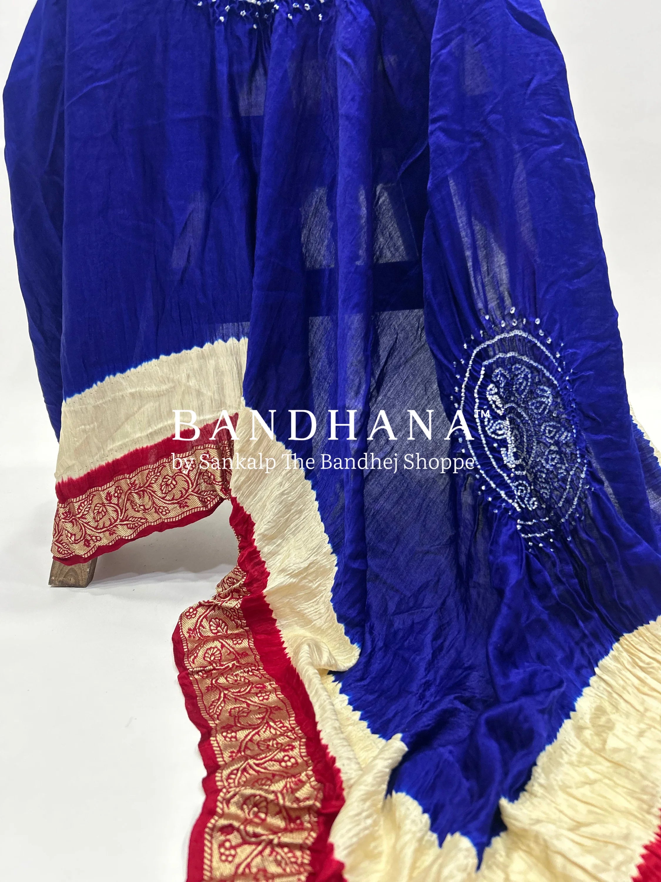 Blue-Maroon Gajji Silk Designer Gala Dupatta With 3 Colour Dying blue / Gajji Silk Dupattas