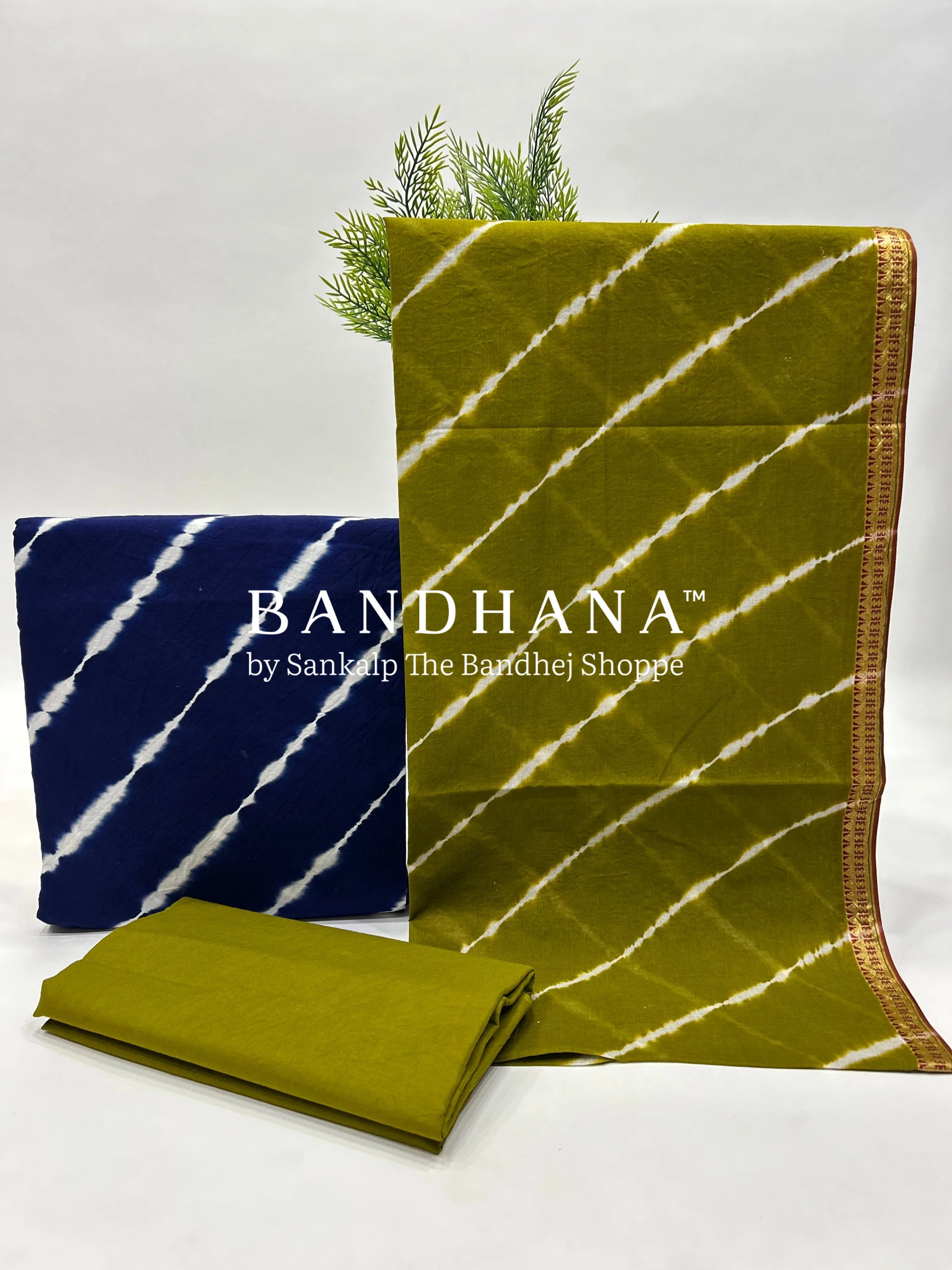 Blue-Mehendi Green Cotton Laheriya Dress Material green / Cotton Dresses