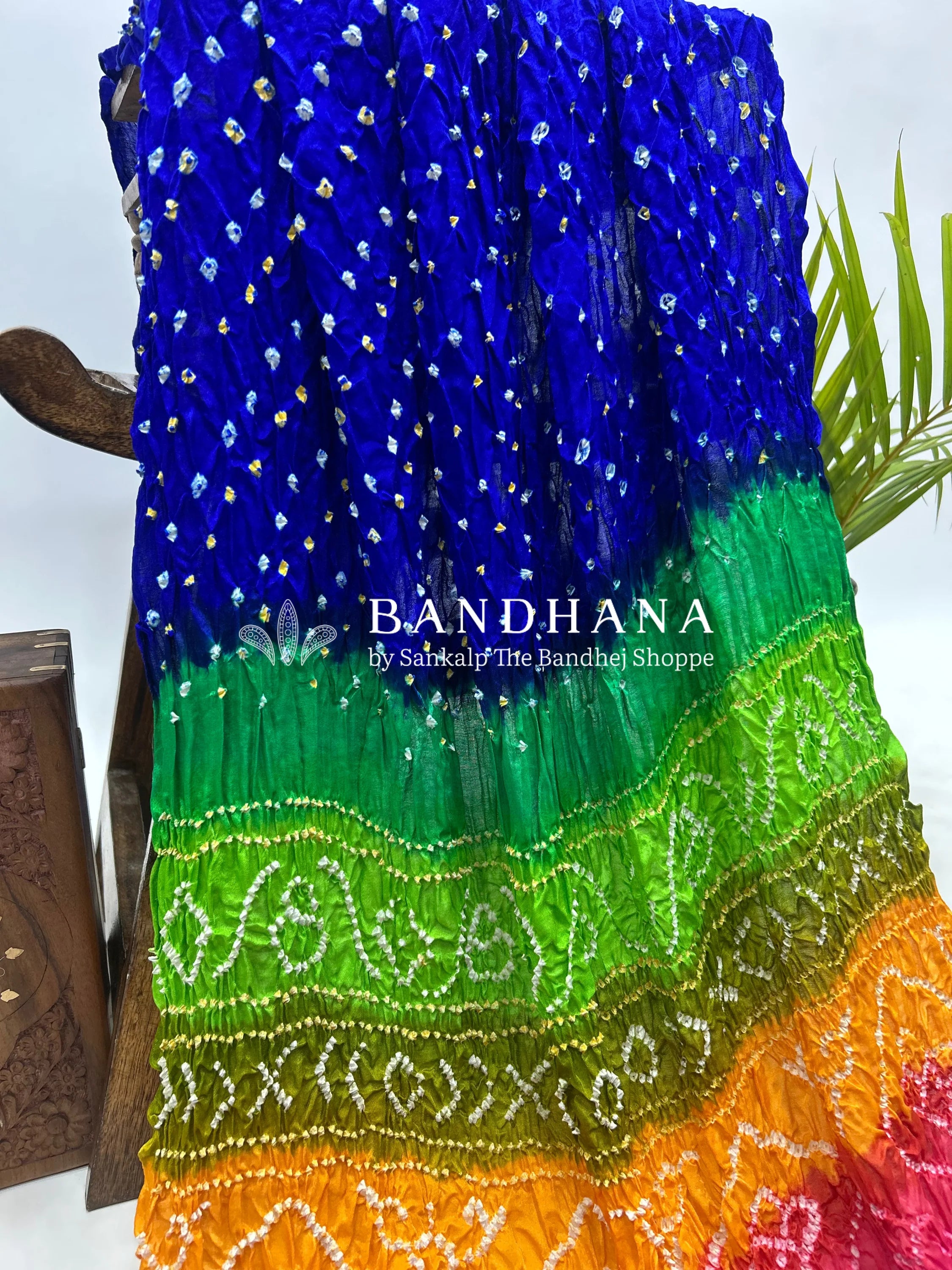 Blue Multi Colour Palav Gajji Silk Single Dot Bandhani Saree Sarees