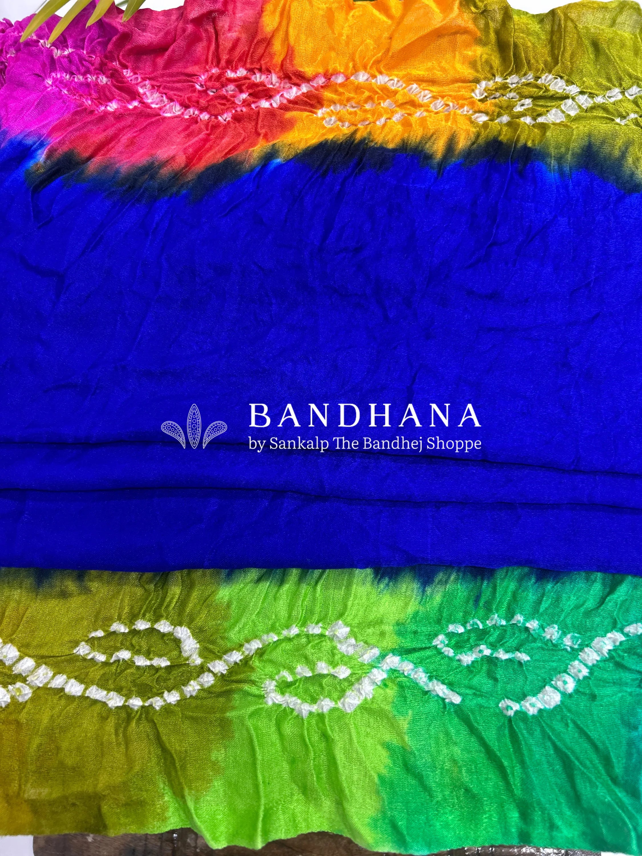 Blue Multi Colour Palav Gajji Silk Single Dot Bandhani Saree Sarees