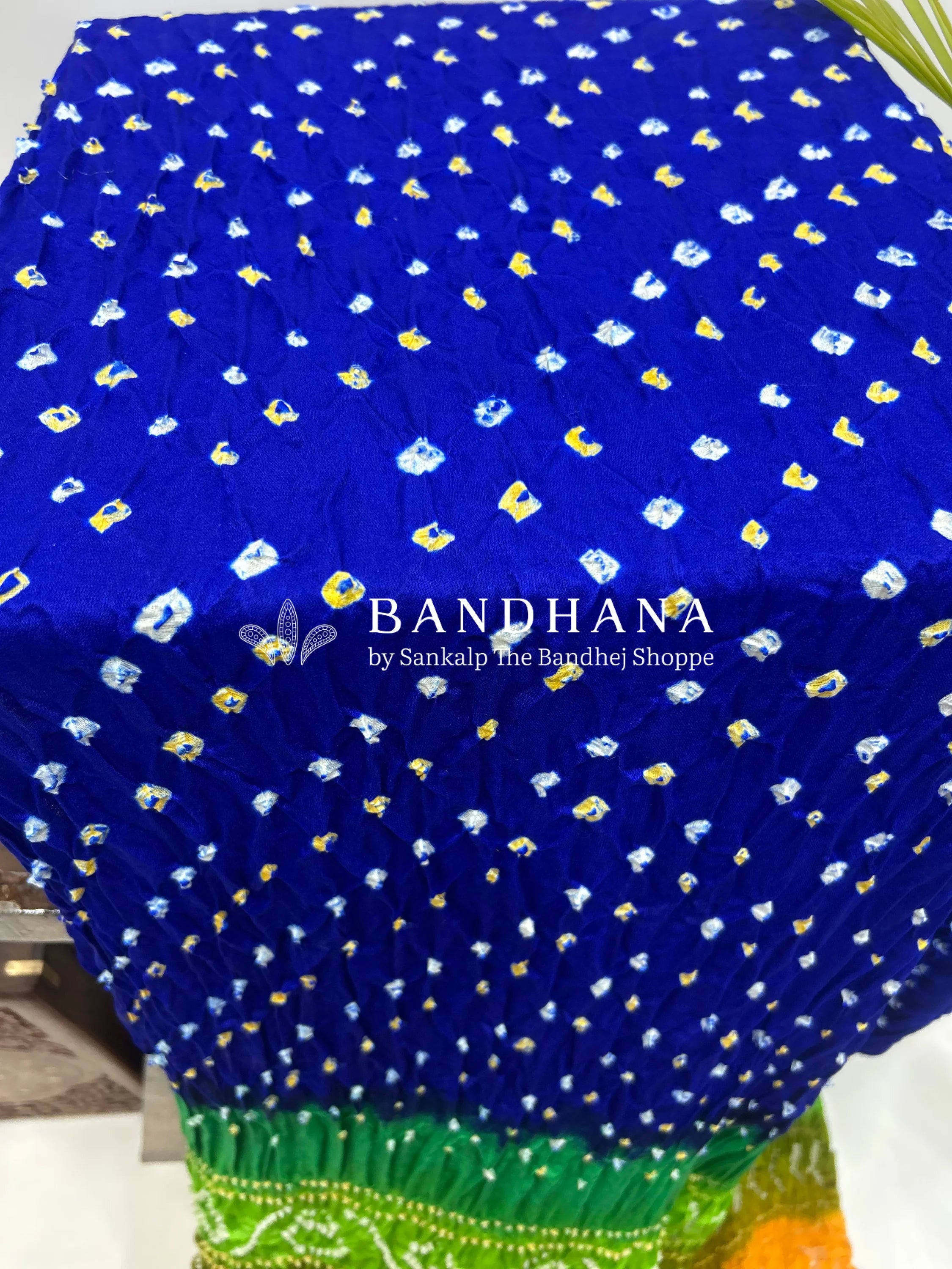 Blue Multi Colour Palav Gajji Silk Single Dot Bandhani Saree Sarees