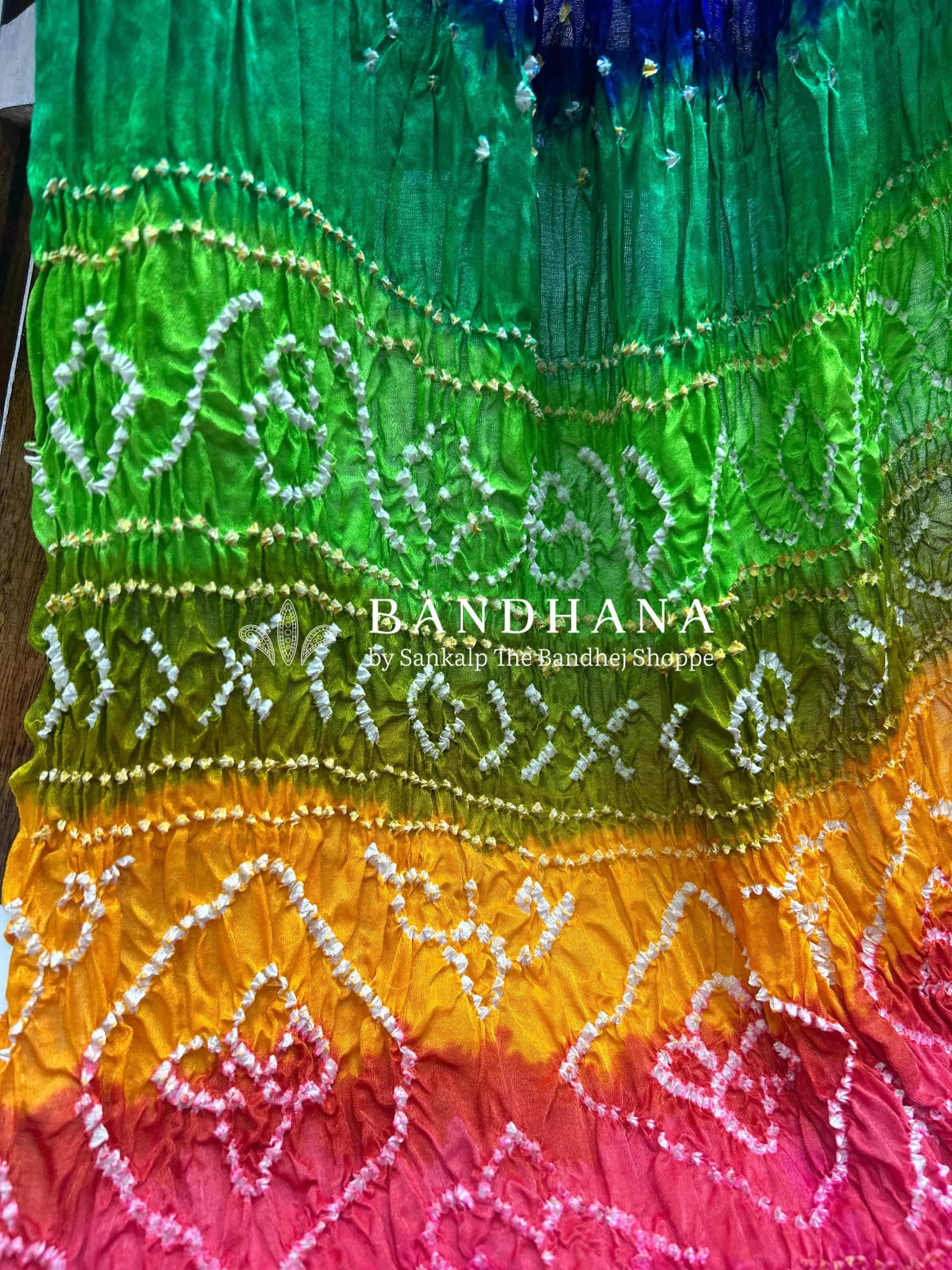 Blue Multi Colour Palav Gajji Silk Single Dot Bandhani Saree Sarees