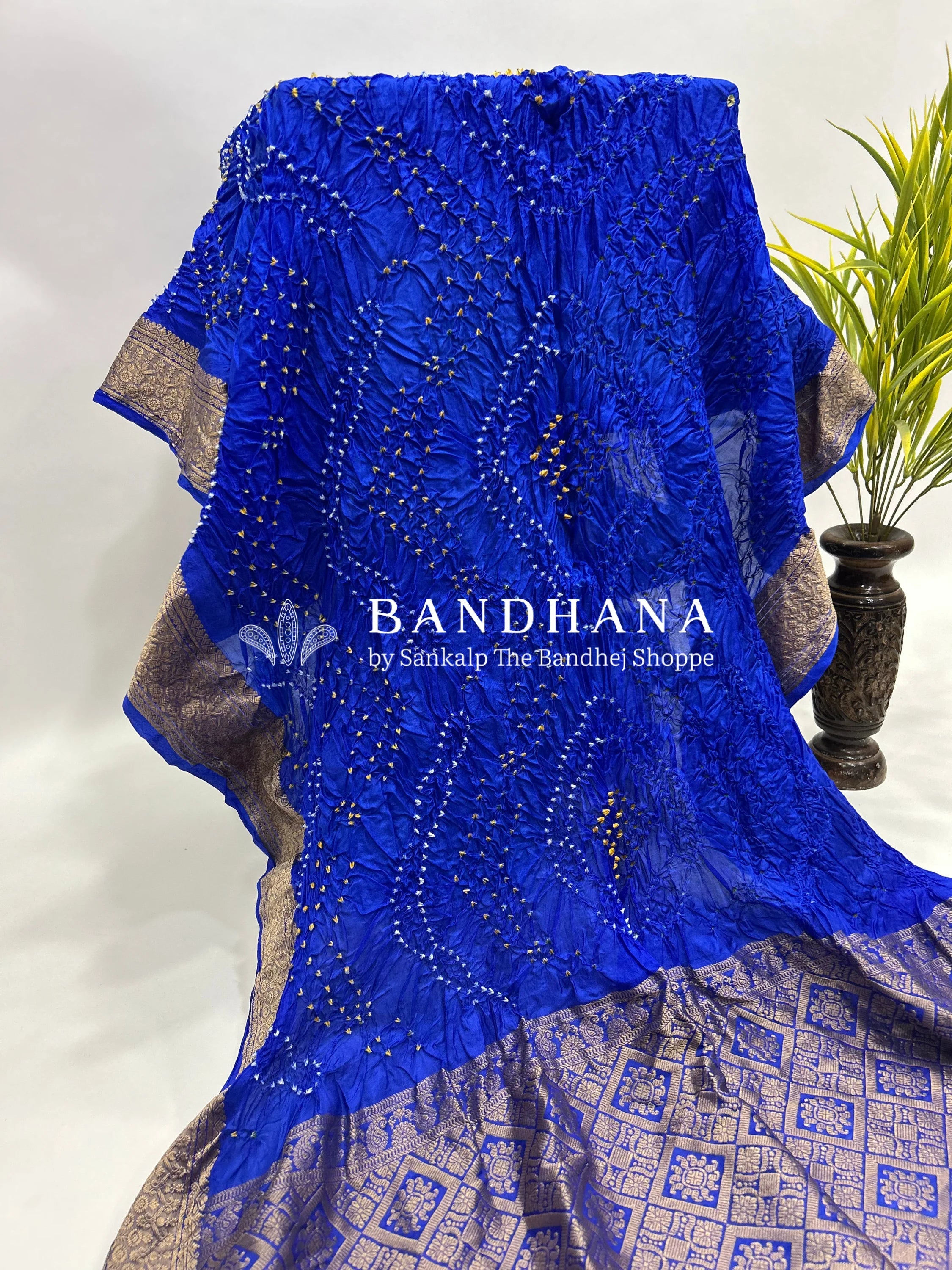 Blue Soft Silk Resham Palav Bandhani Saree Blue / Soft Silk Sarees