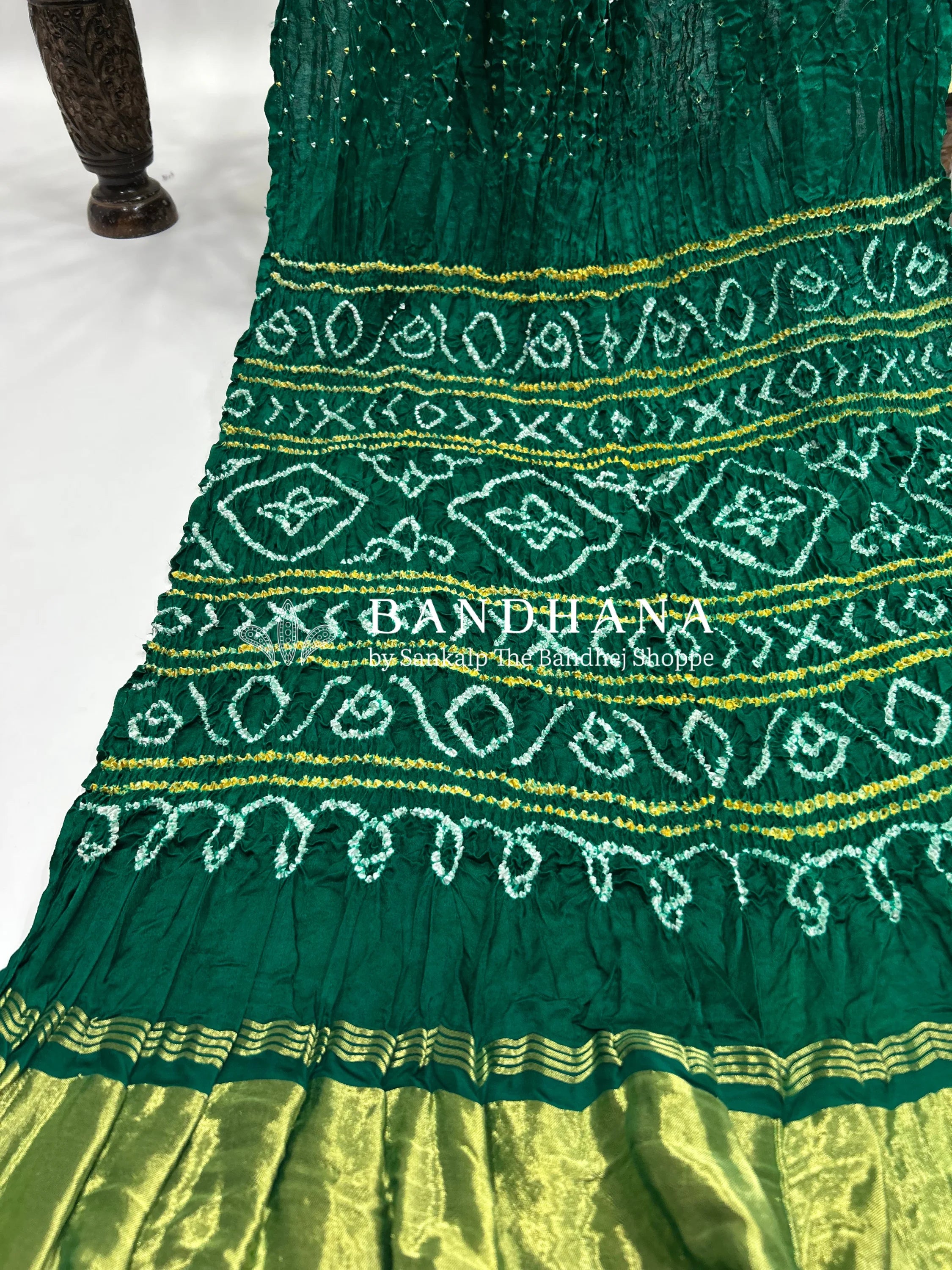 Bottle Green Gajji Silk Single Dot Bandhani Saree green / Gajji Silk Sarees