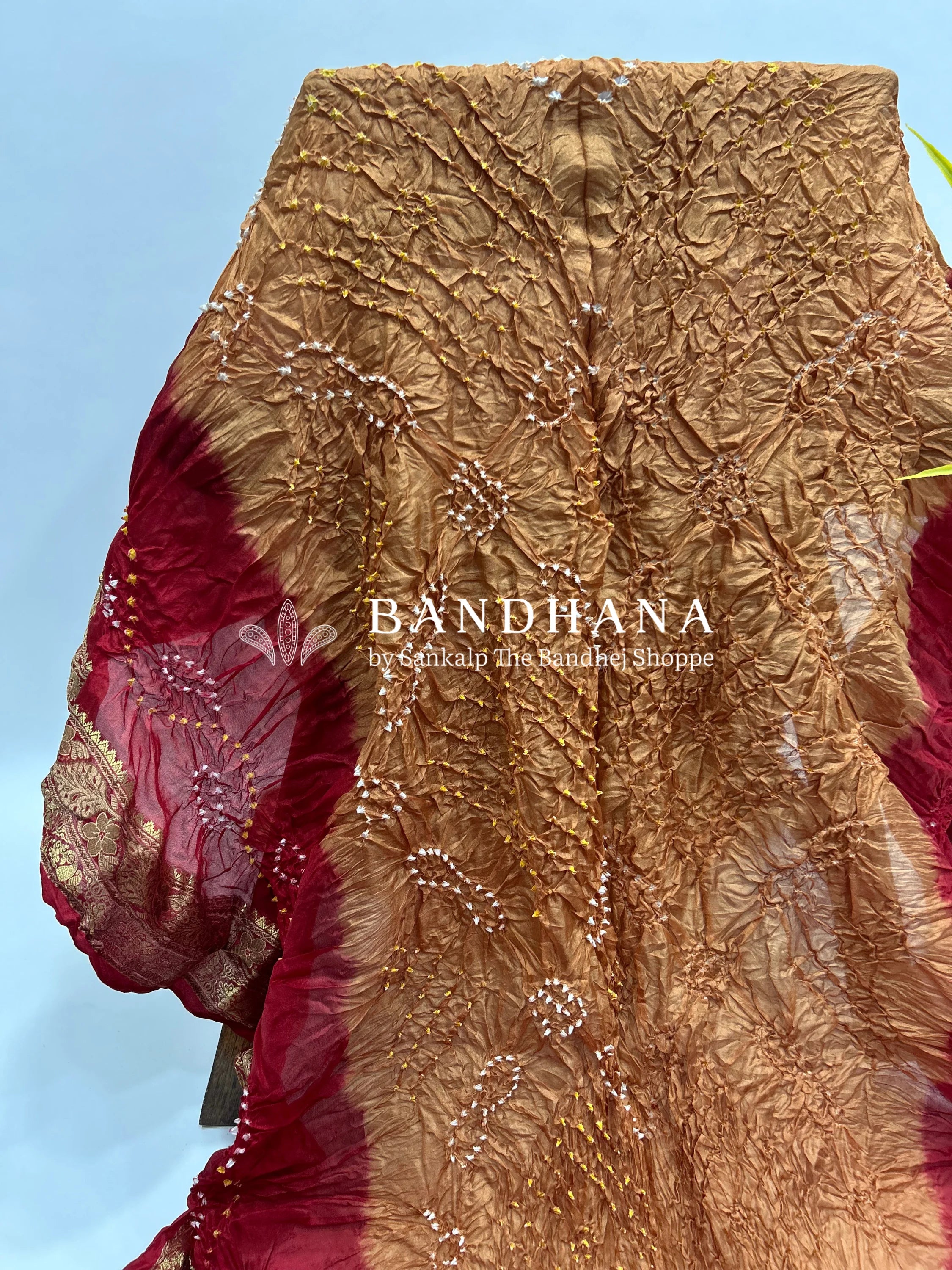 Chiku & Maroon Soft Silk Resham Palav Bandhani Saree peru / Soft Silk Sarees