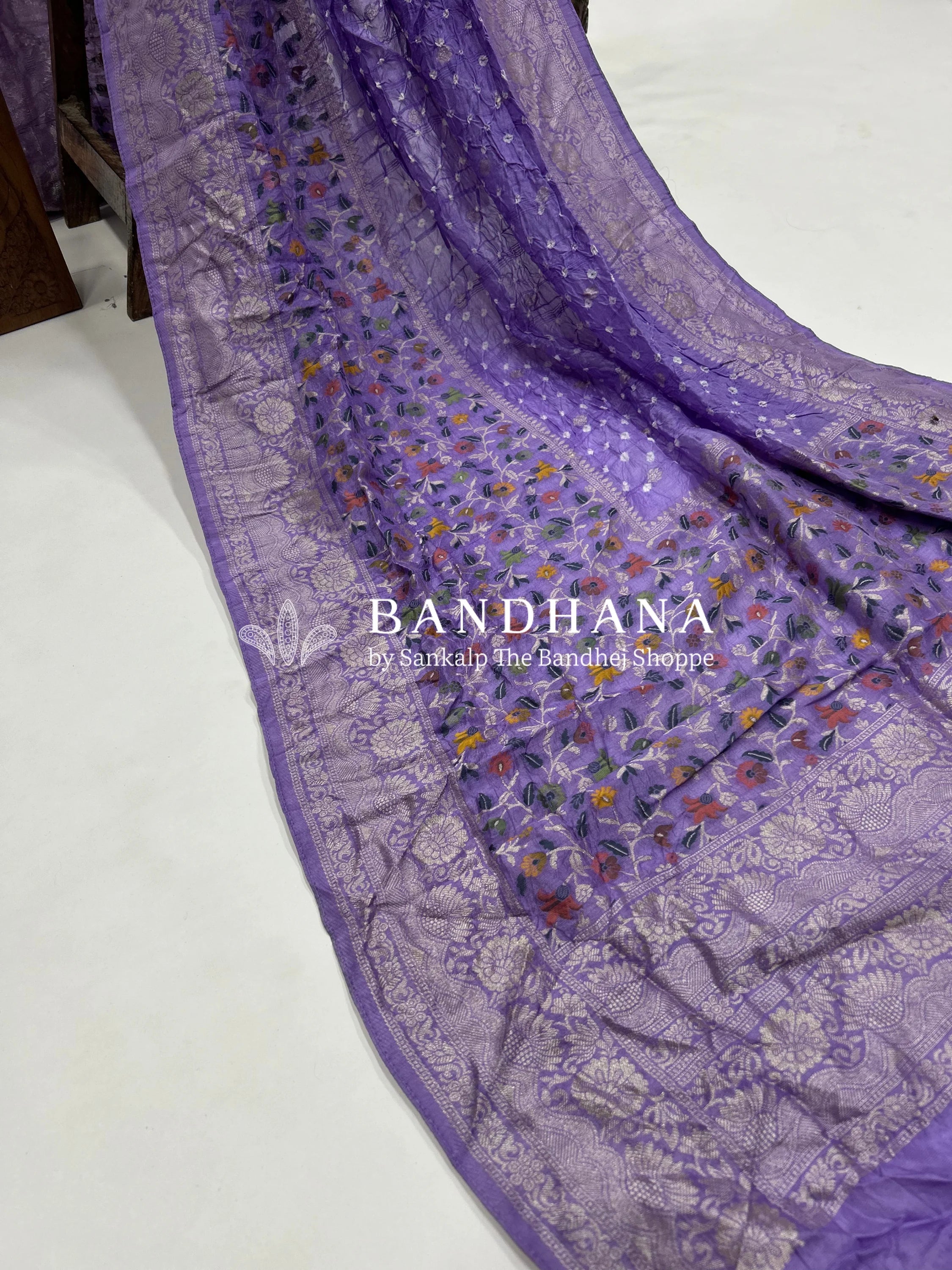 Dark Lavender Art Tussar Silk Bandhani Saree mediumpurple / Tussar Silk Sarees