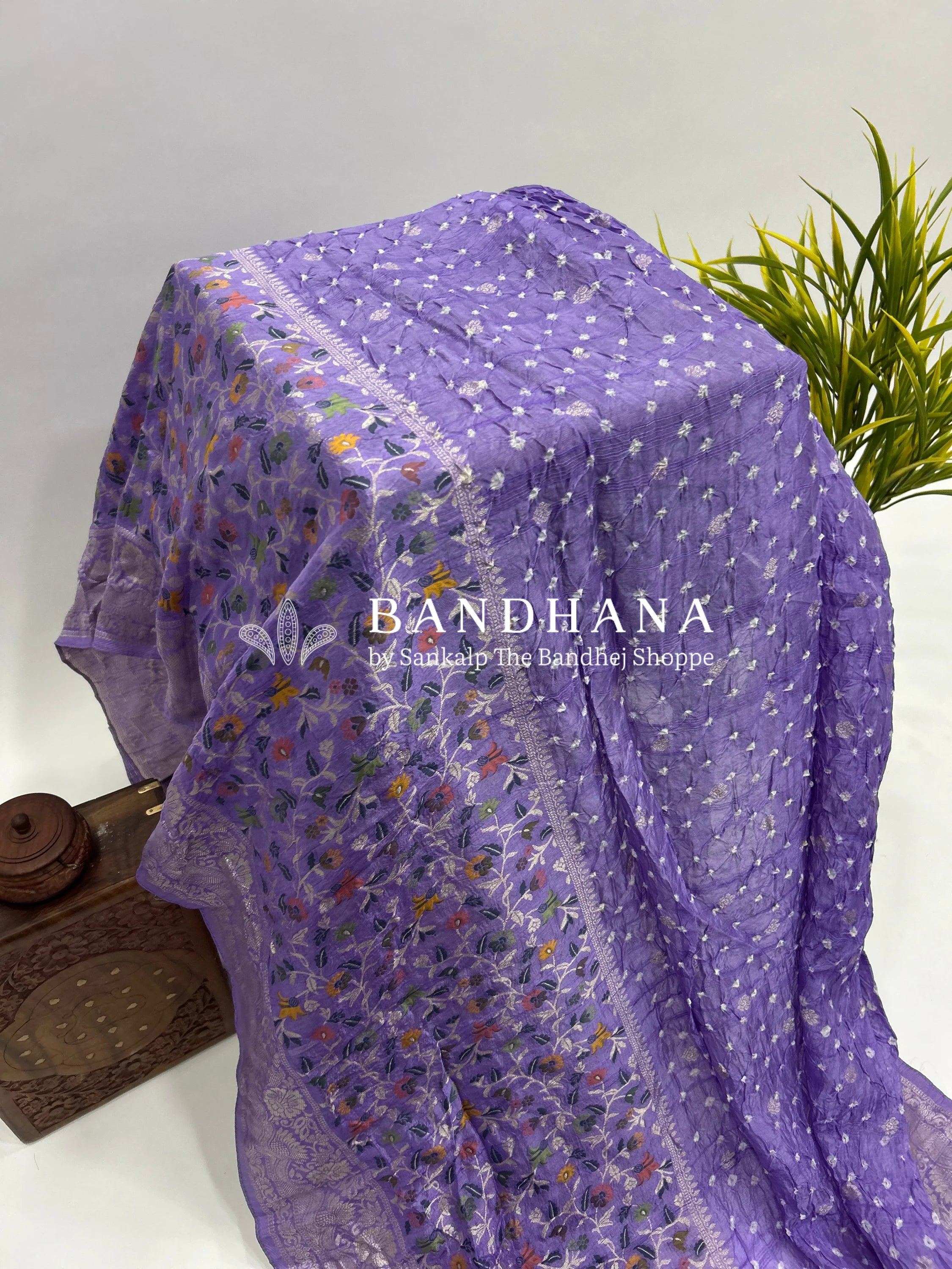 Dark Lavender Art Tussar Silk Bandhani Saree mediumpurple / Tussar Silk Sarees