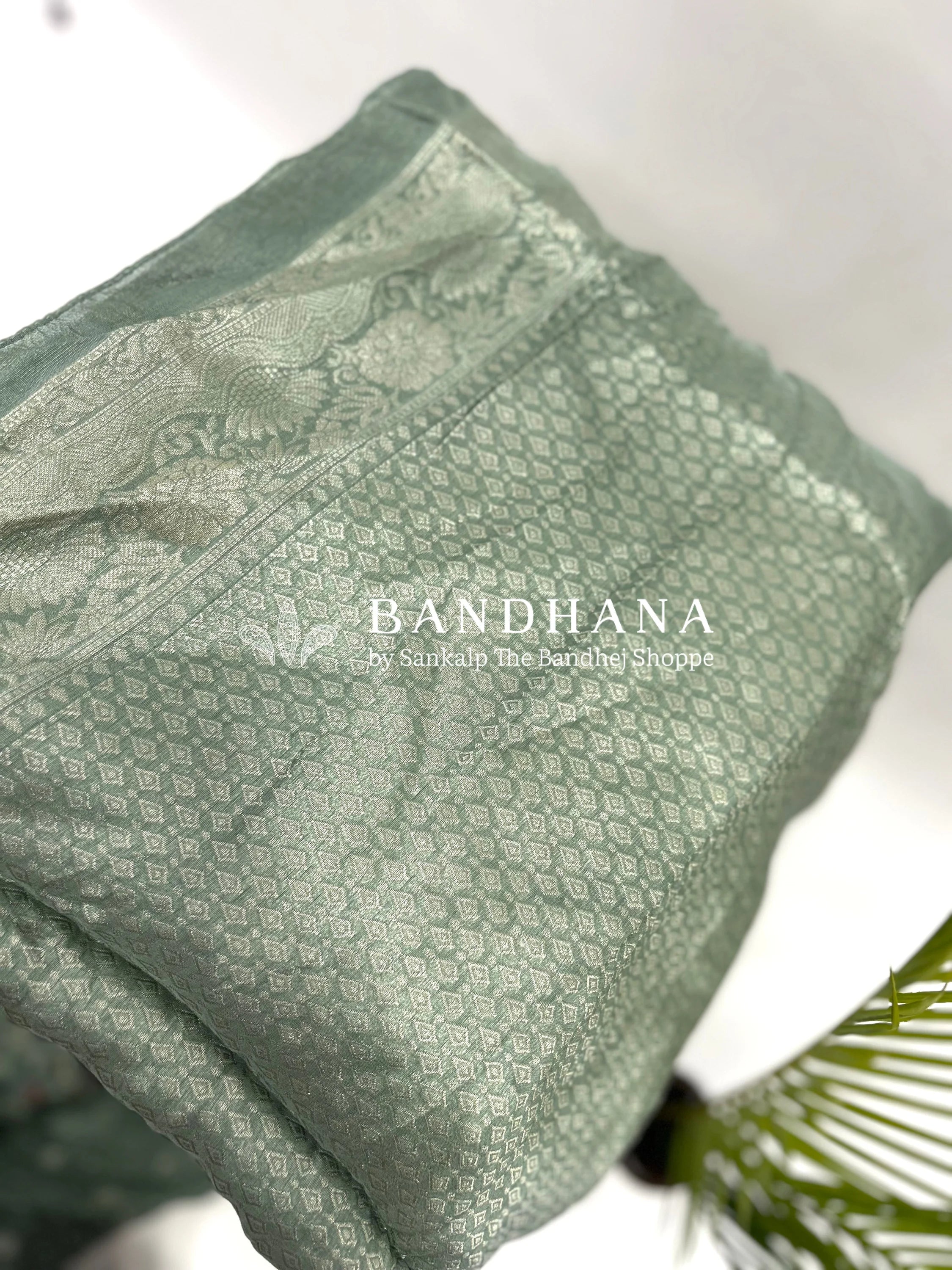 Dark Pista Art Tussar Silk Bandhani Saree Sarees