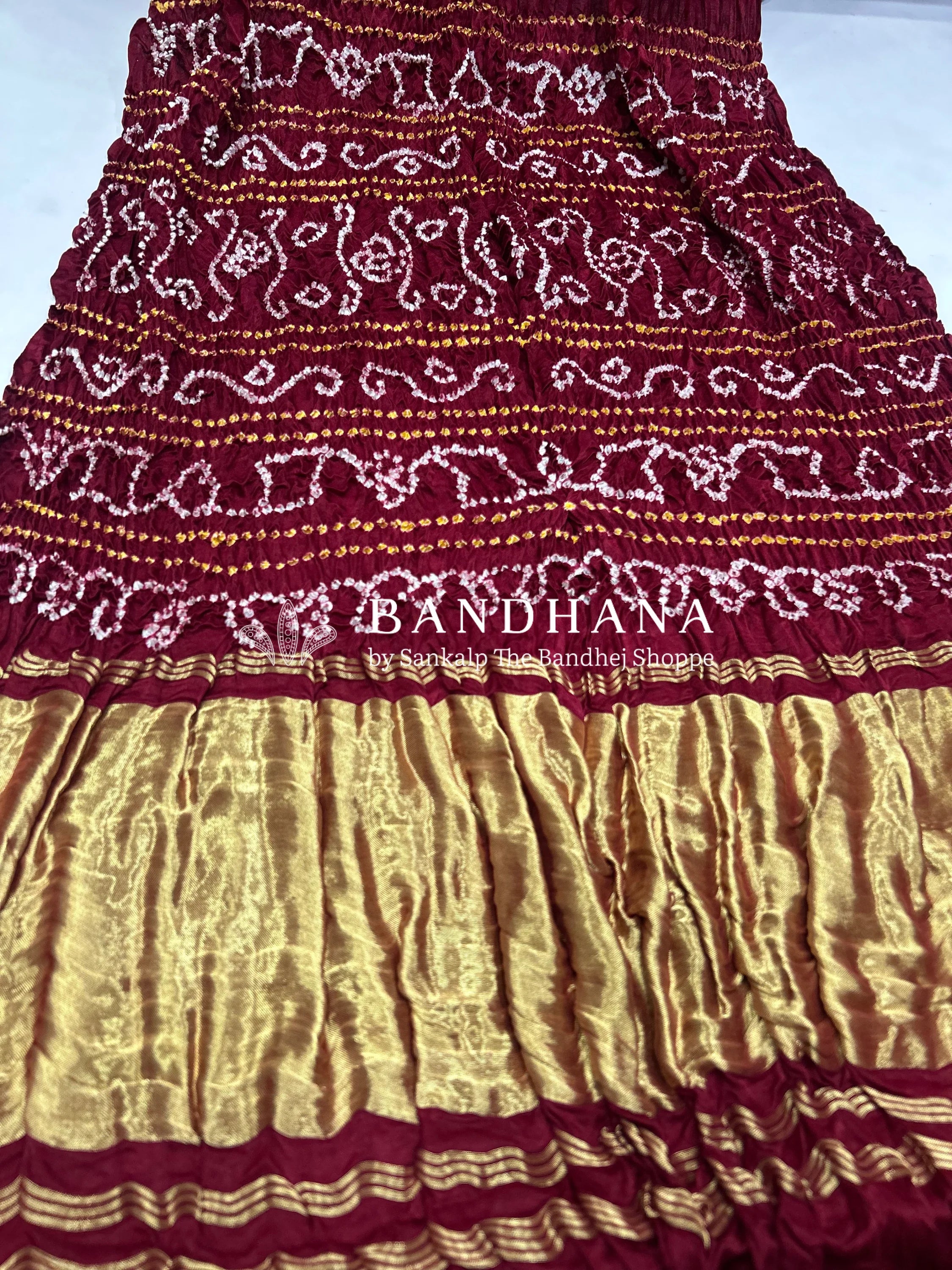 Drak Maroon Gajji Silk Single Dot Bandhani Saree Sarees