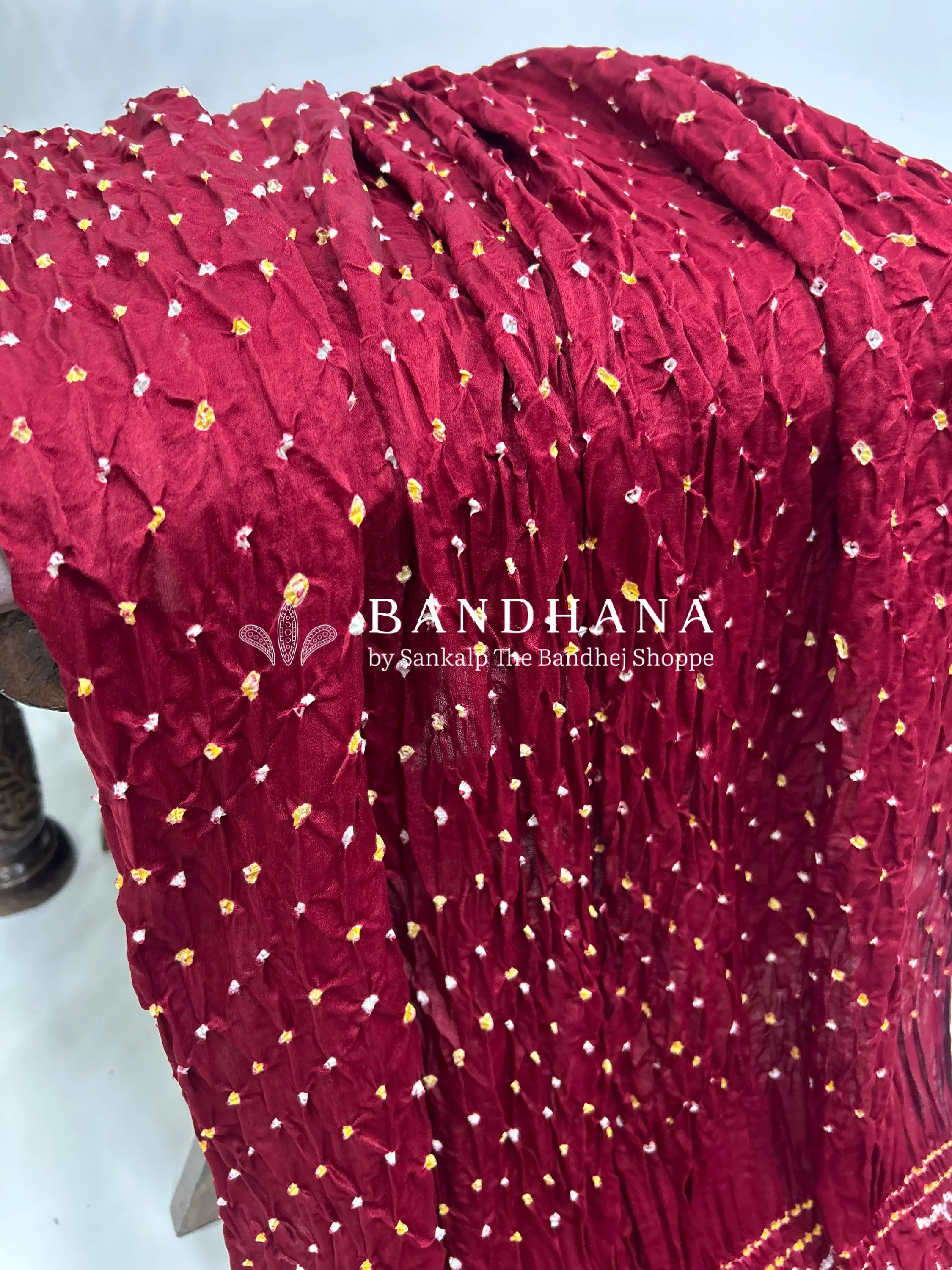 Drak Maroon Gajji Silk Single Dot Bandhani Saree Sarees