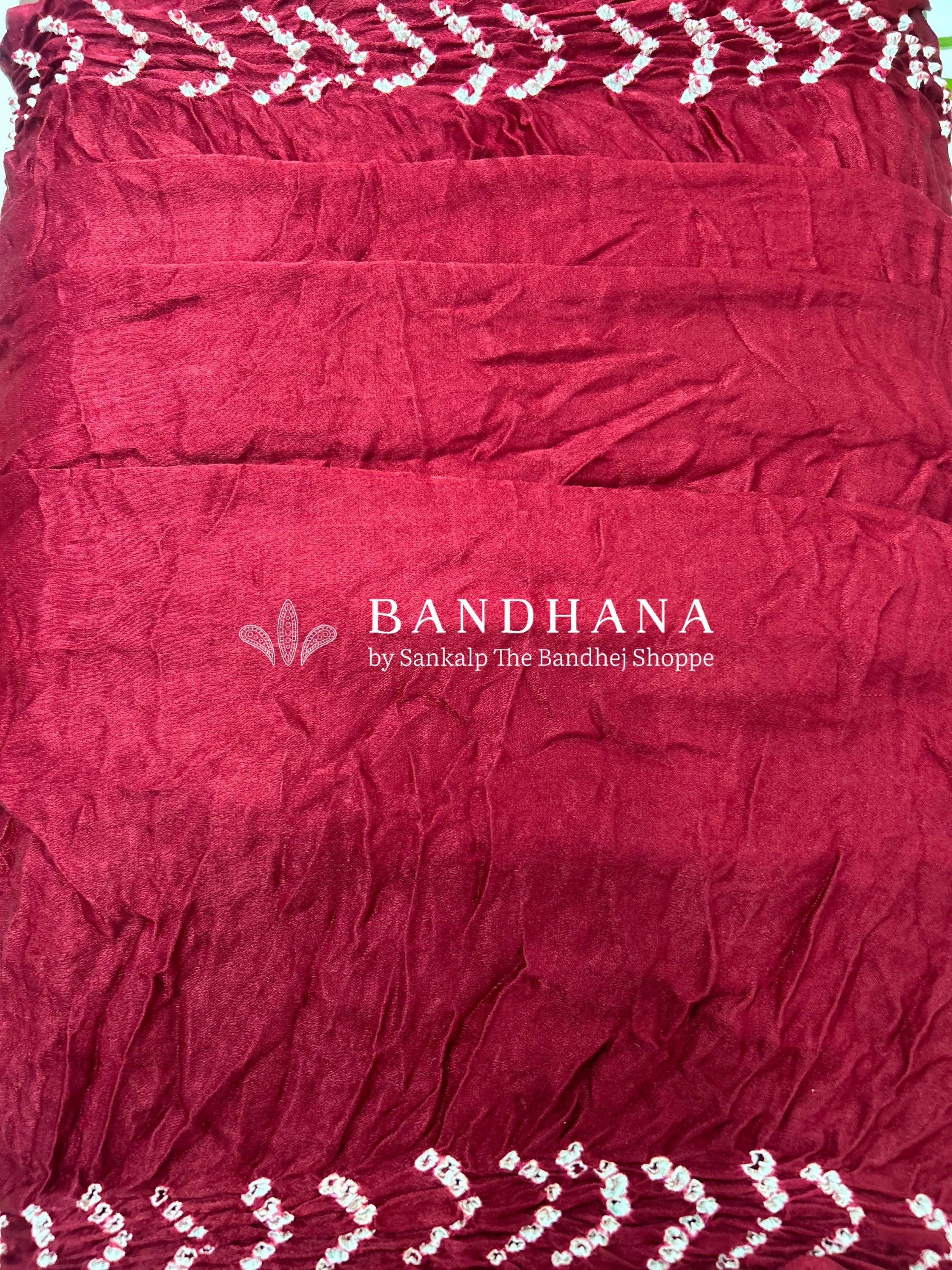 Drak Maroon Gajji Silk Single Dot Bandhani Saree Sarees