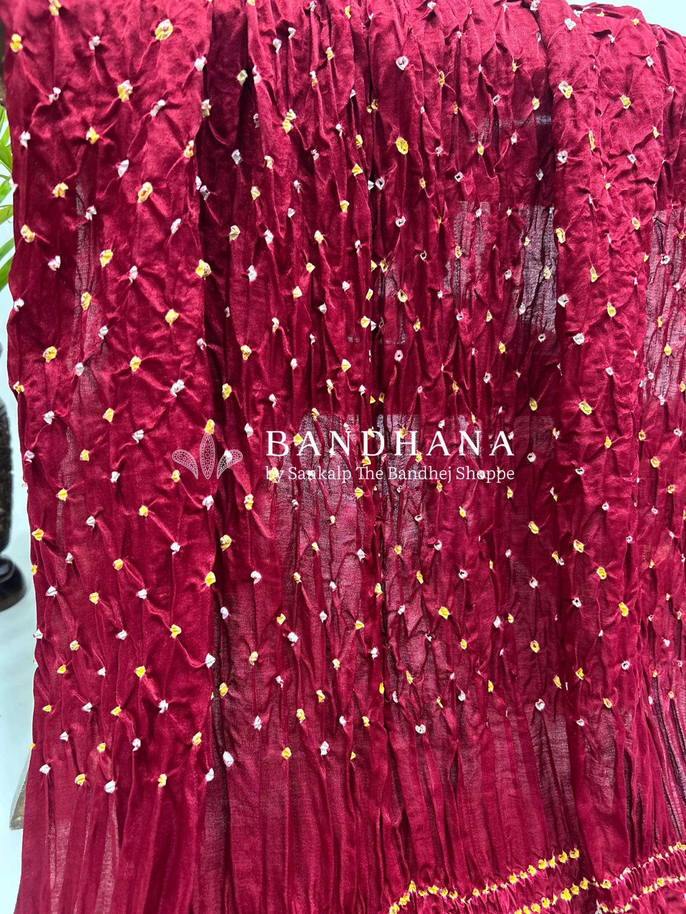 Drak Maroon Gajji Silk Single Dot Bandhani Saree Sarees