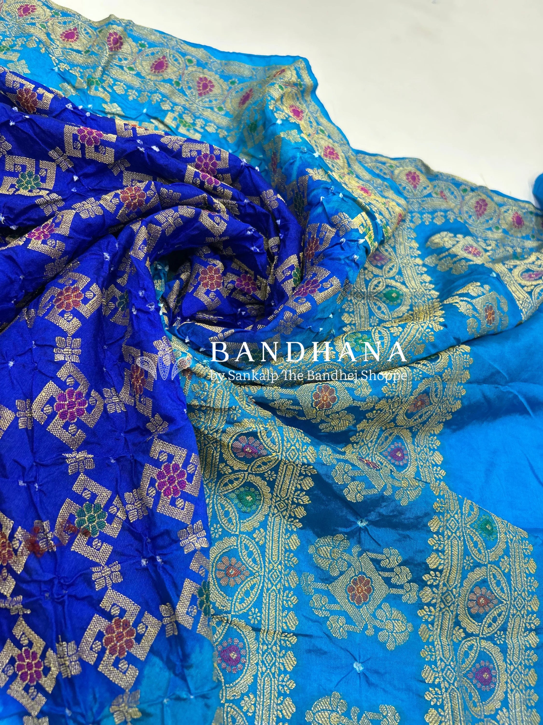 Firozi & Blue Art Dupion Butta Bandhani Dress Material dodgerblue / Art Silk Dresses