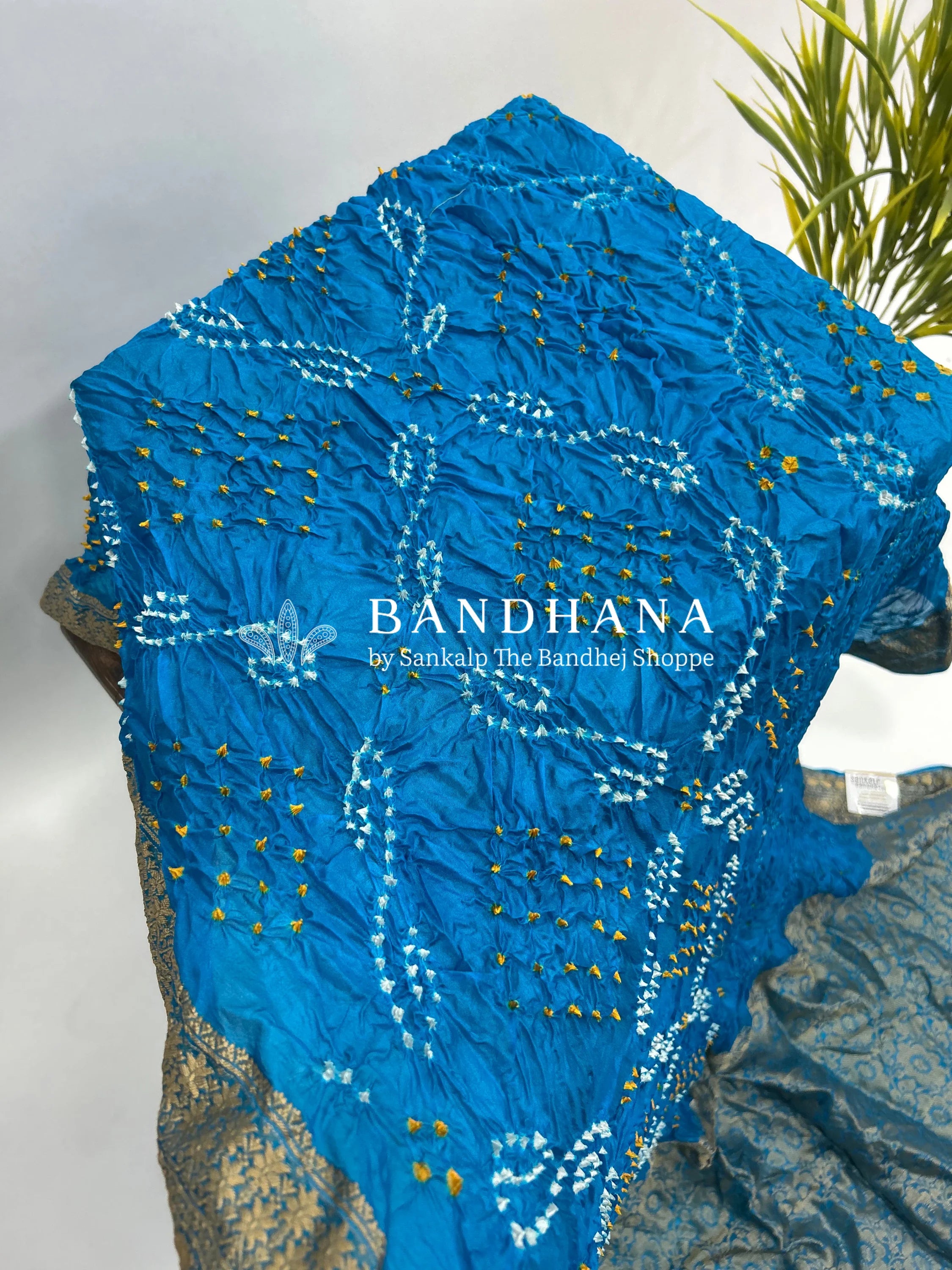 Firozi Soft Silk Resham Palav Bandhani Saree dodgerblue / Soft Silk Sarees