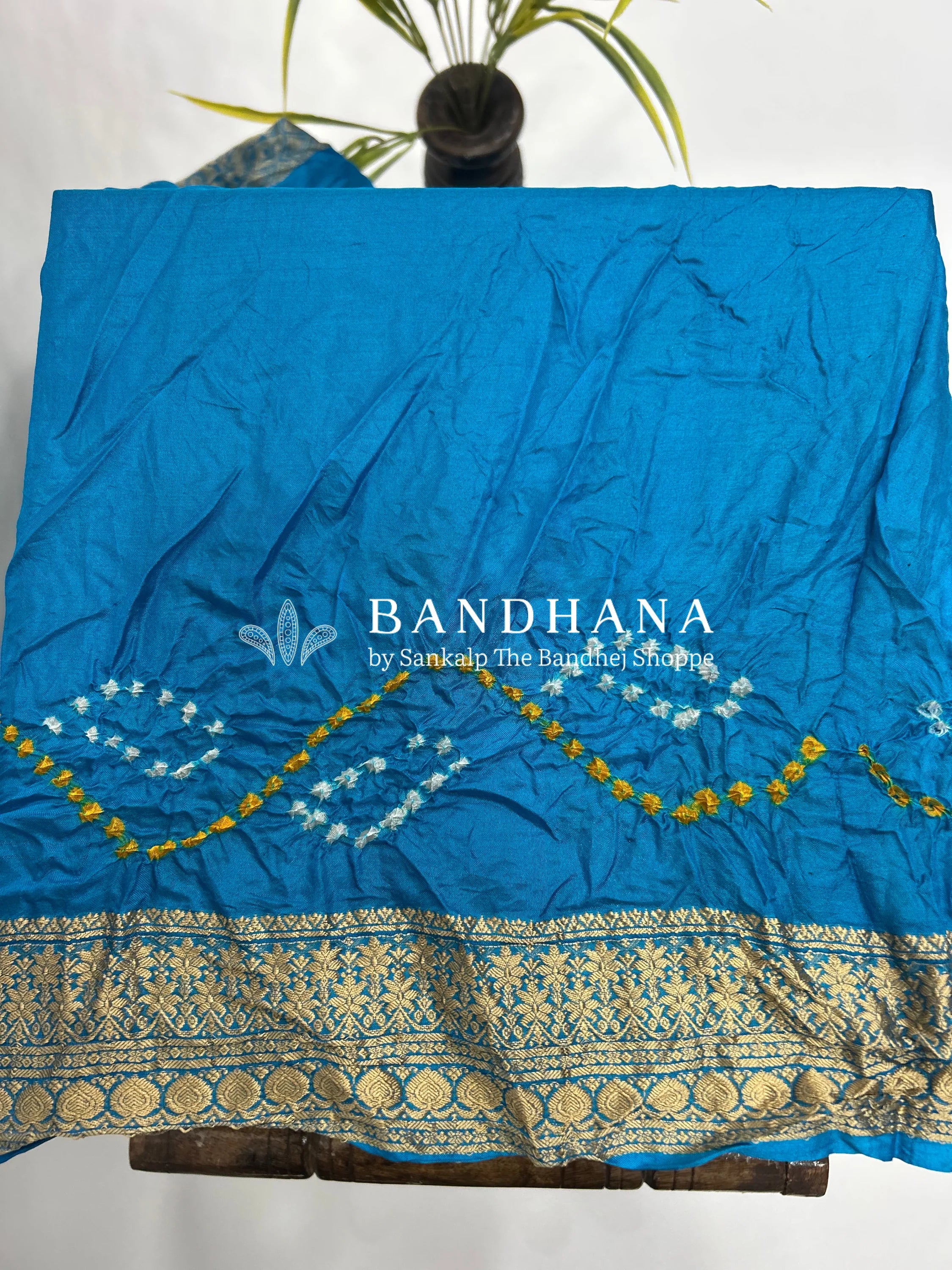 Firozi Soft Silk Resham Palav Bandhani Saree dodgerblue / Soft Silk Sarees