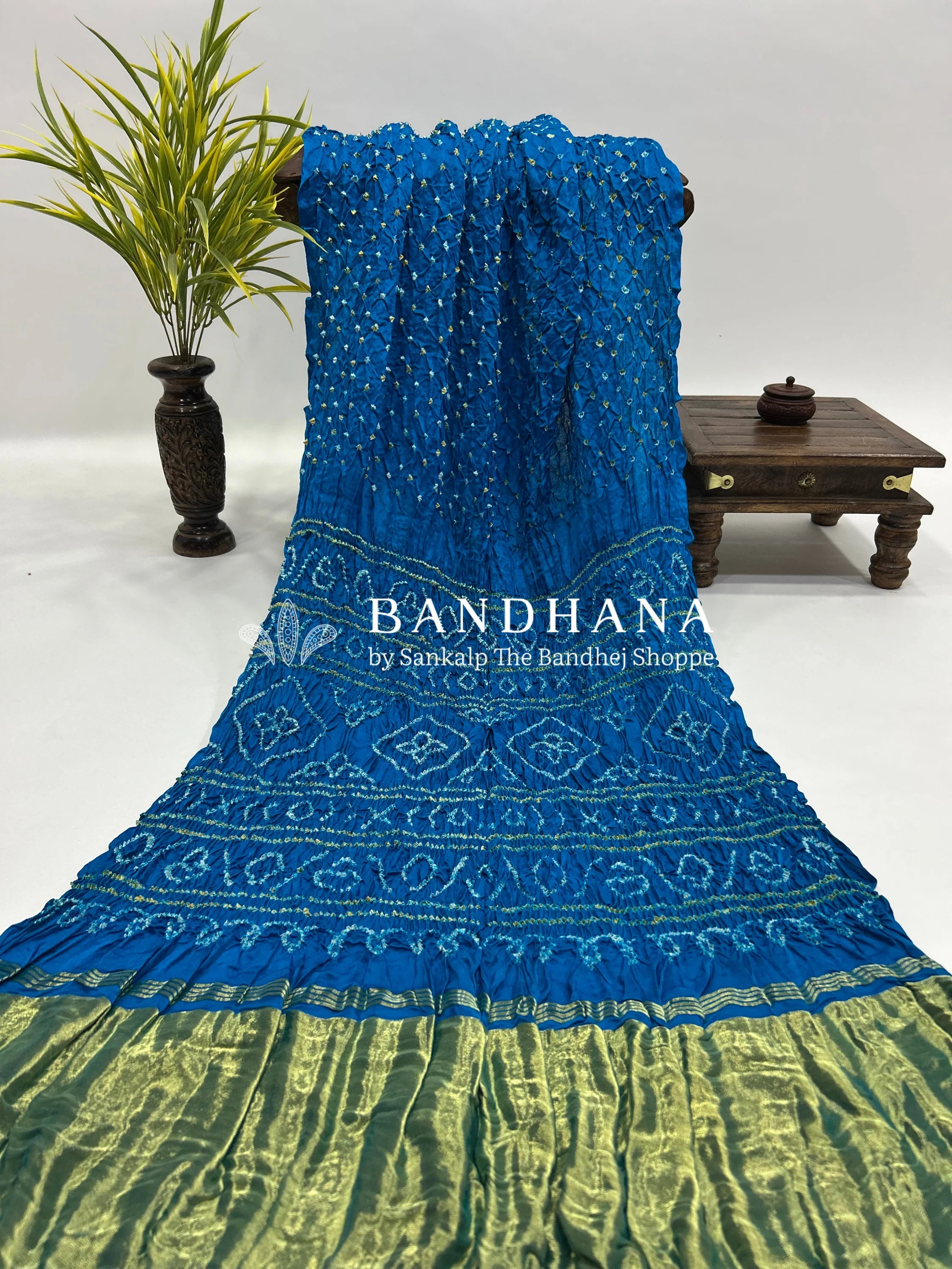 Firozy Gajji Silk Single Dot Bandhani Saree dodgerblue / Gajji Silk Sarees