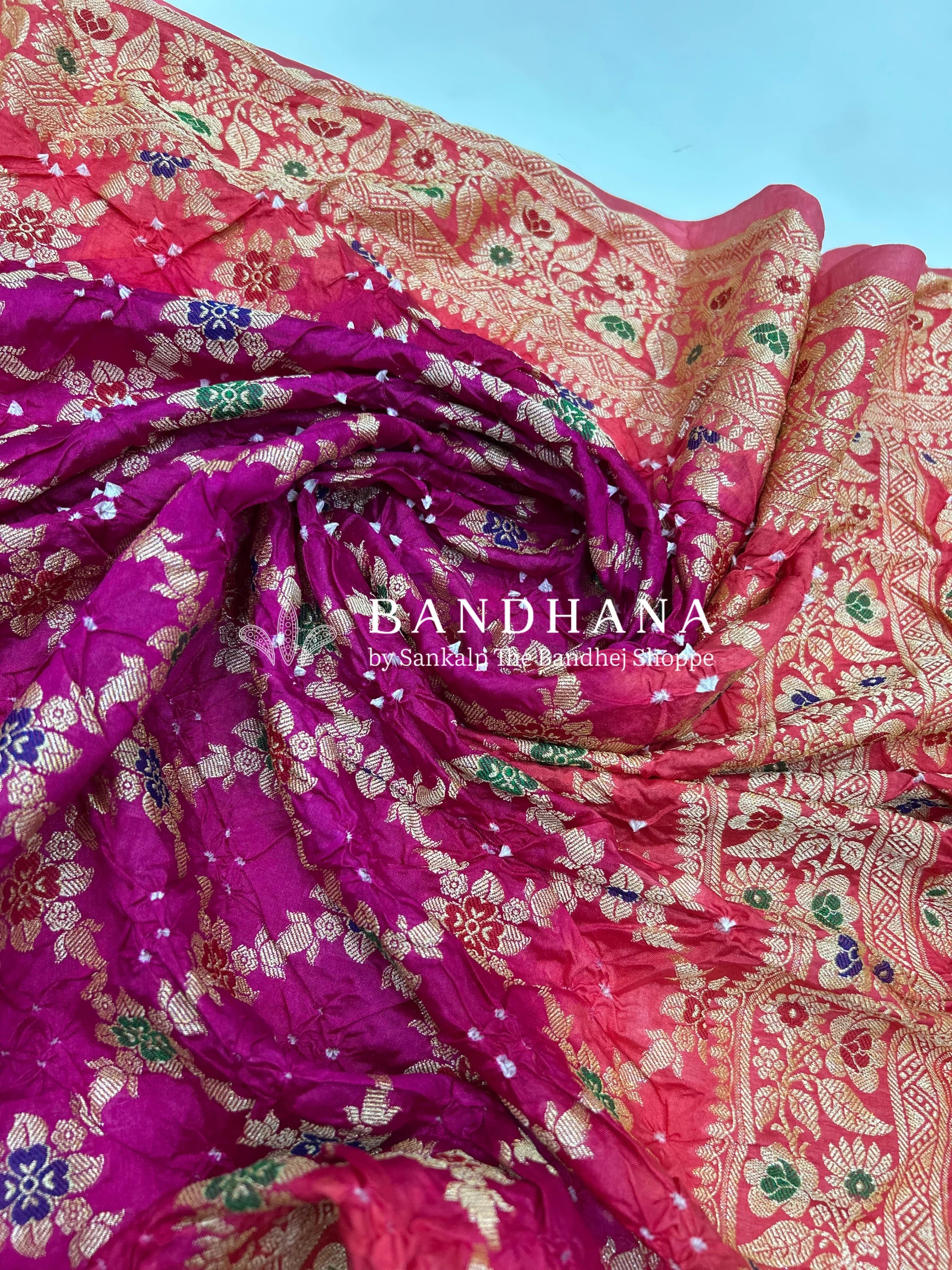 Gaajar & Rani Art Dupion Butta Bandhani Dress Material magenta / Art Silk Dresses