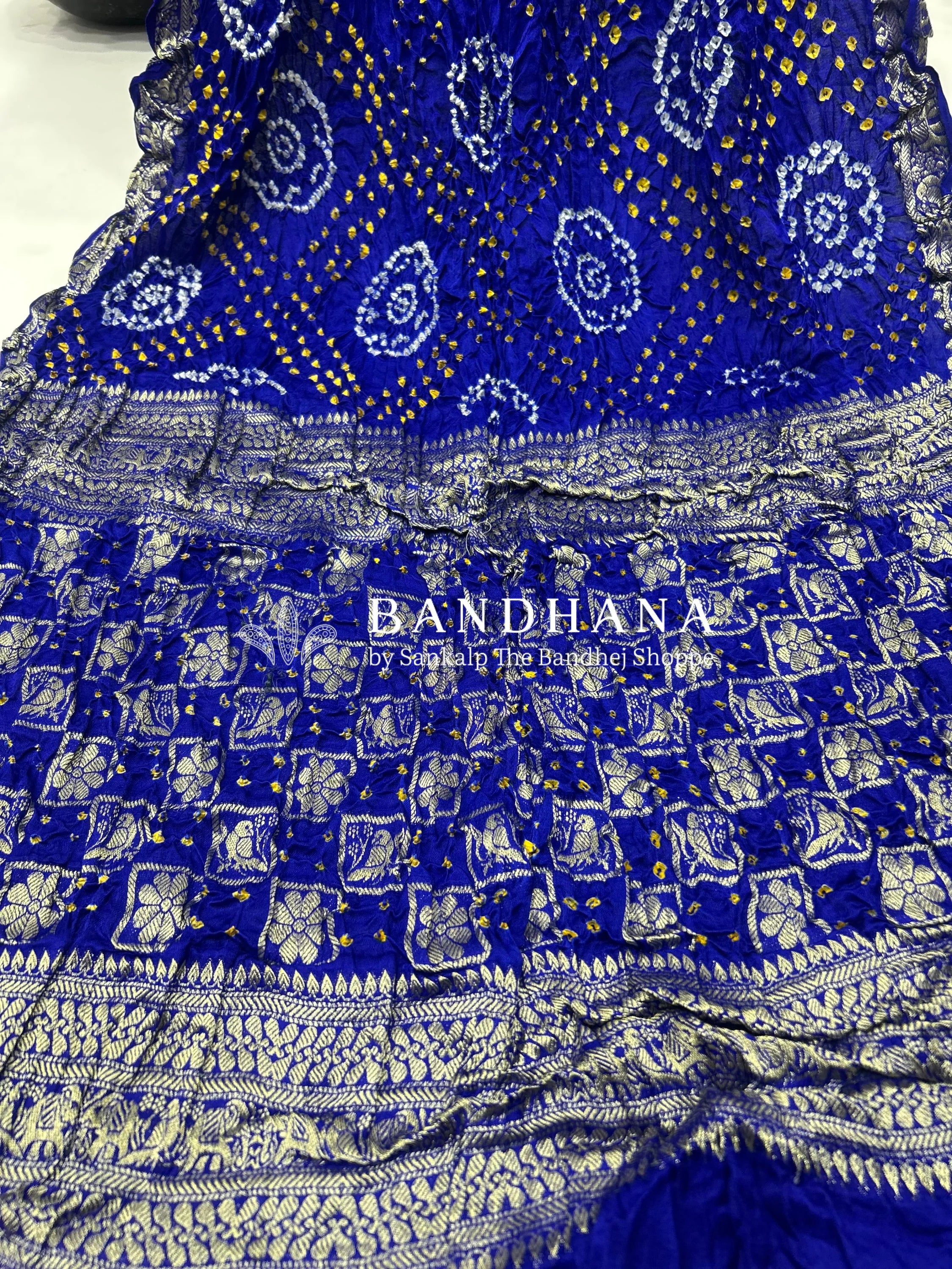 Traditions Unfold Royal Blue Banarasi Bandhani Saree Sarees
