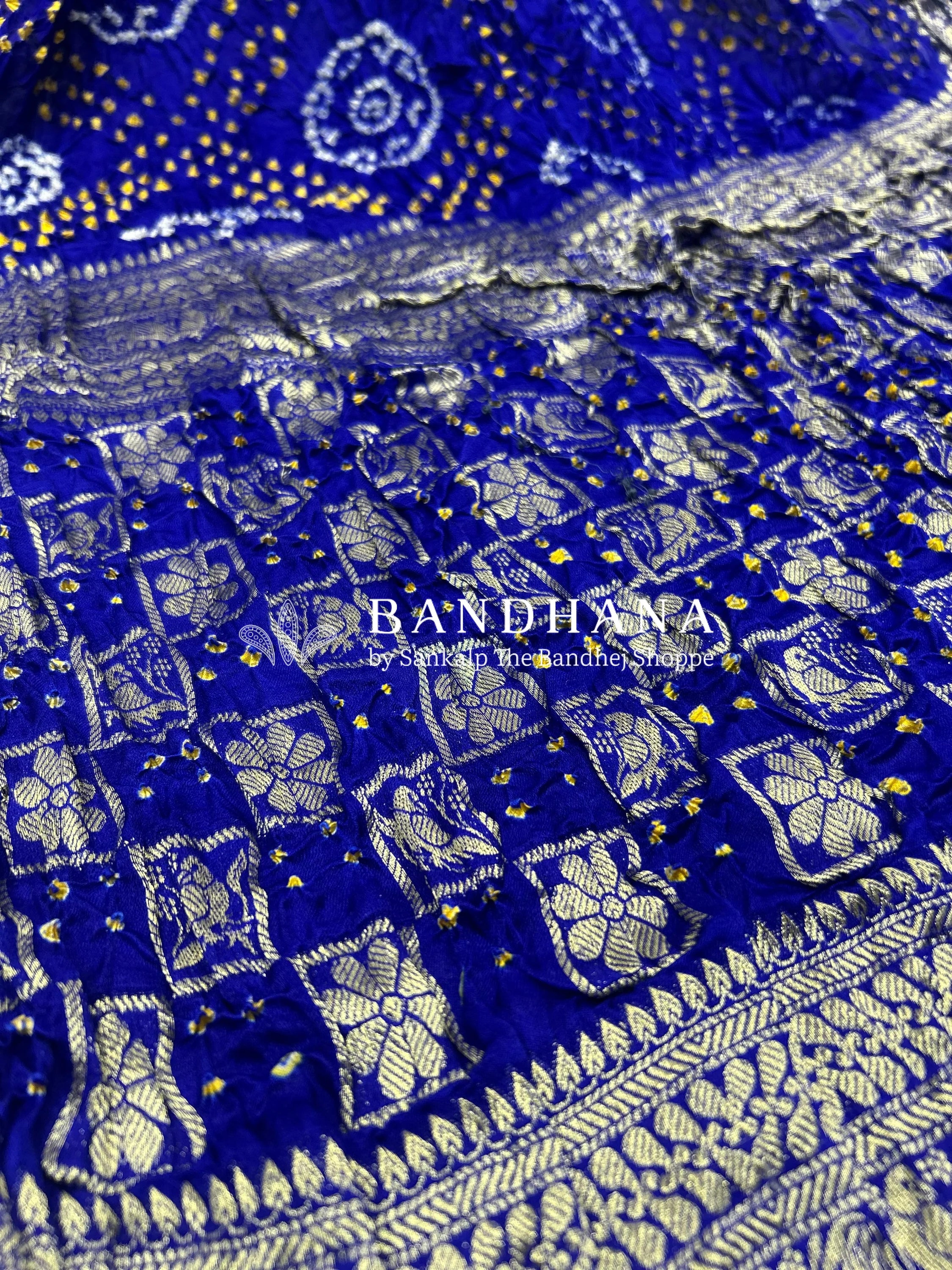 Traditions Unfold Royal Blue Banarasi Bandhani Saree Sarees
