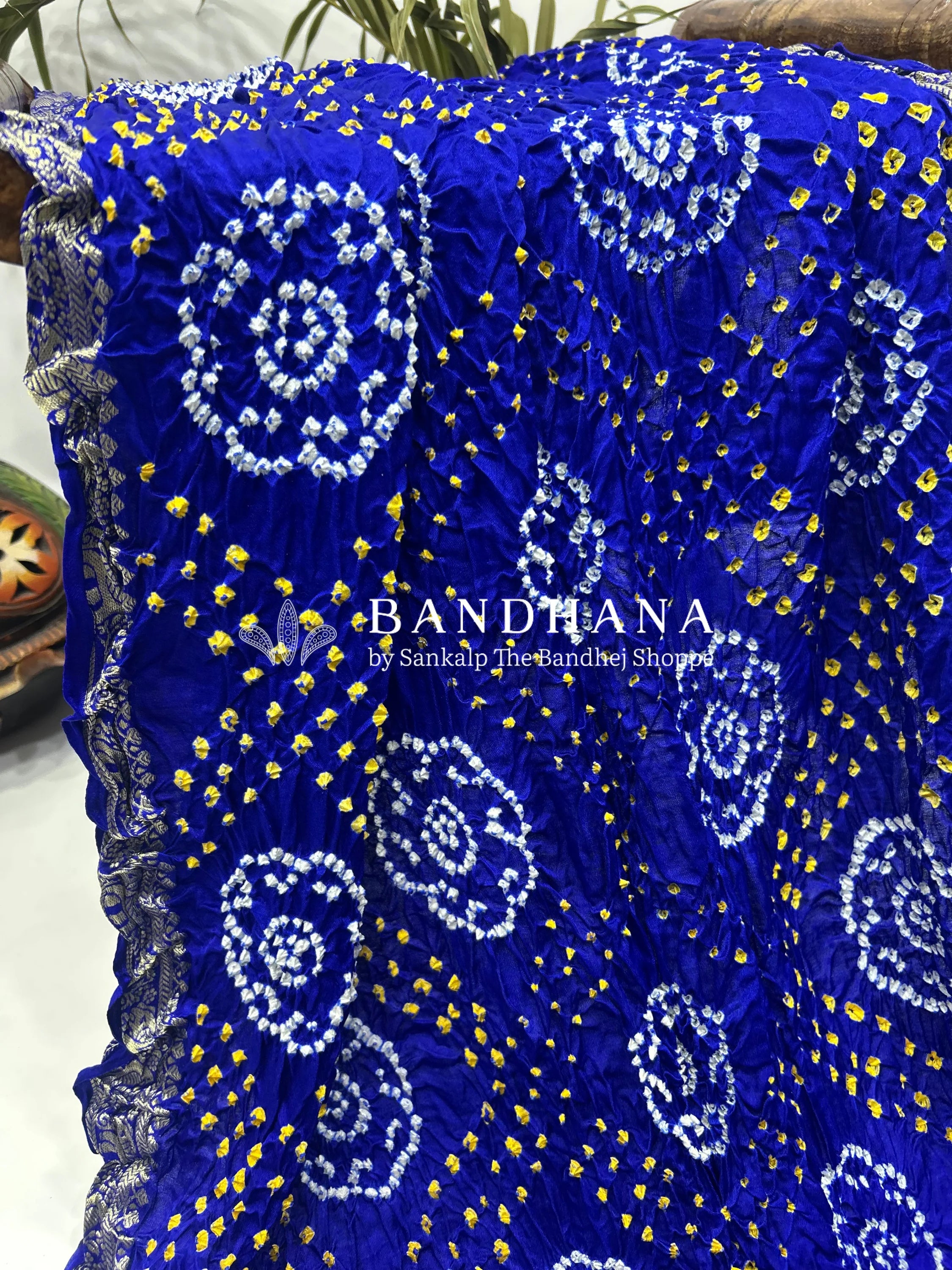 Traditions Unfold Royal Blue Banarasi Bandhani Saree Sarees