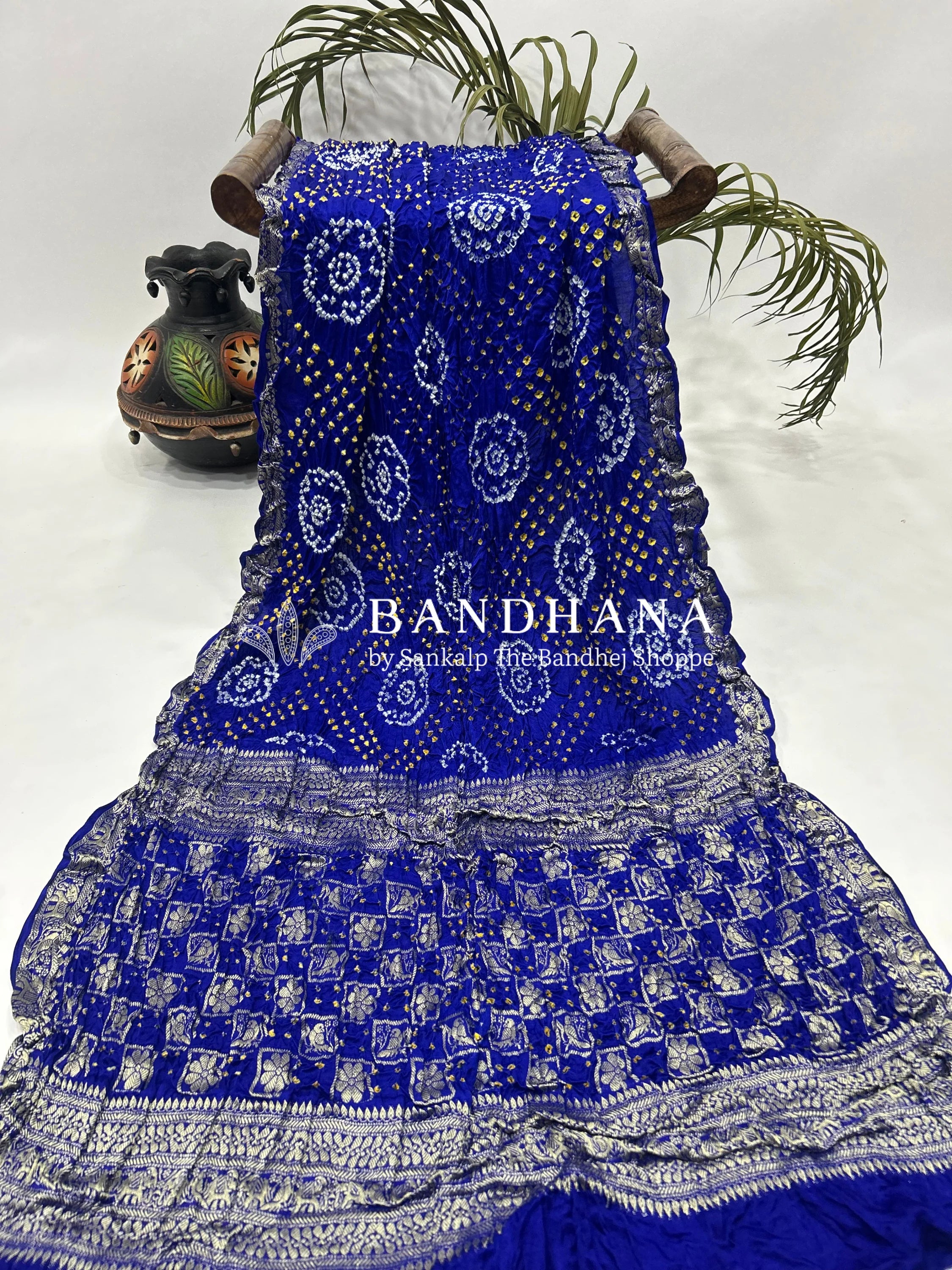 Traditions Unfold Royal Blue Banarasi Bandhani Saree Sarees