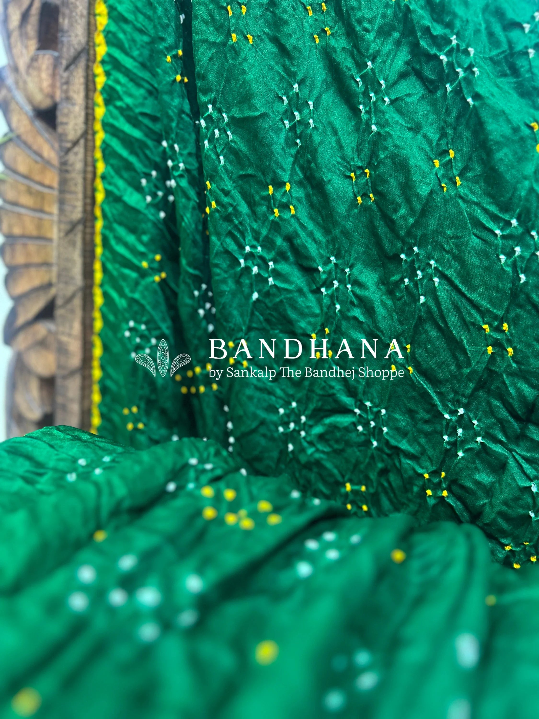 Green Mor Palav Gajji Designer Bandhani Saree Sarees