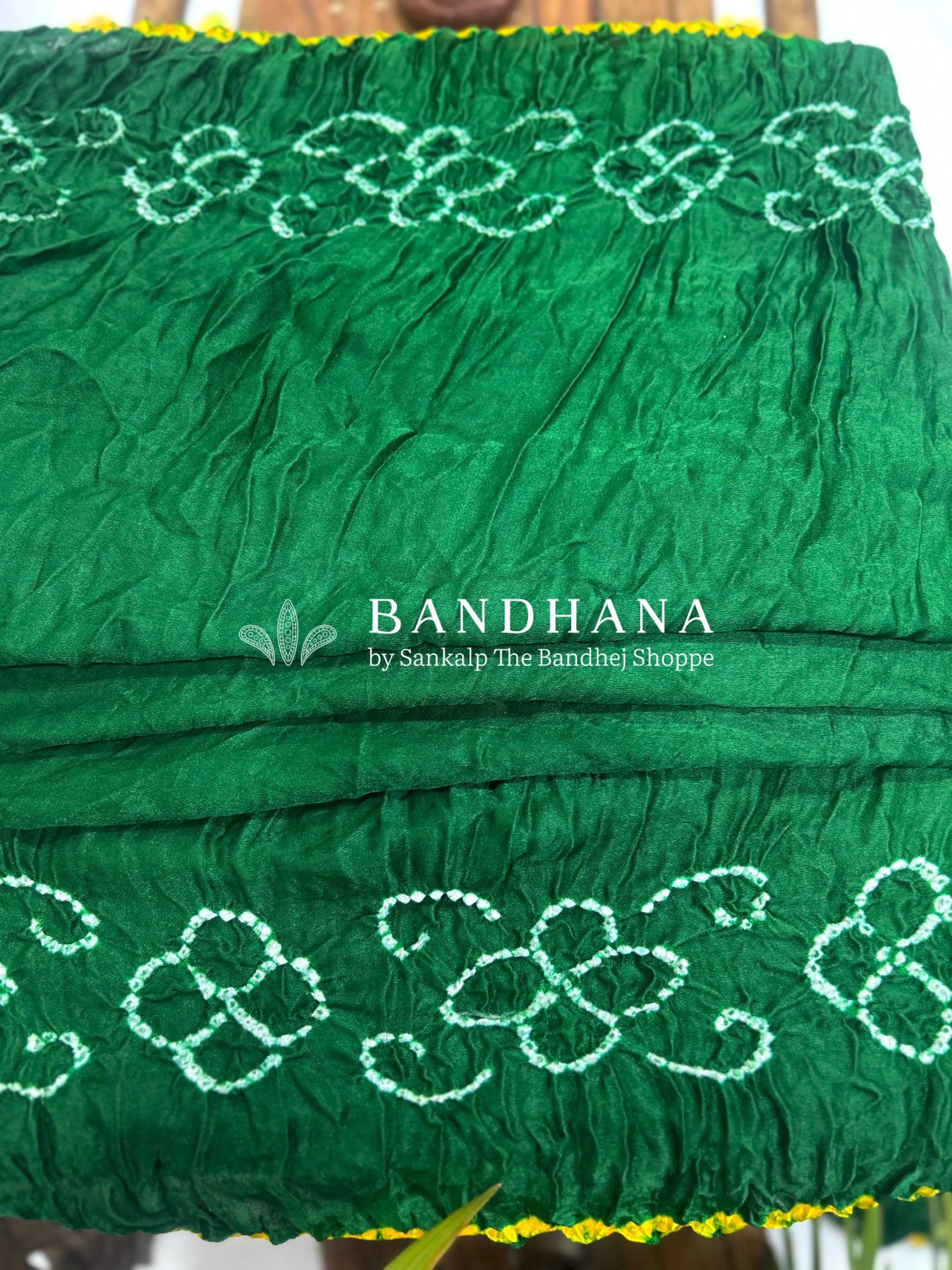 Green Mor Palav Gajji Designer Bandhani Saree Sarees