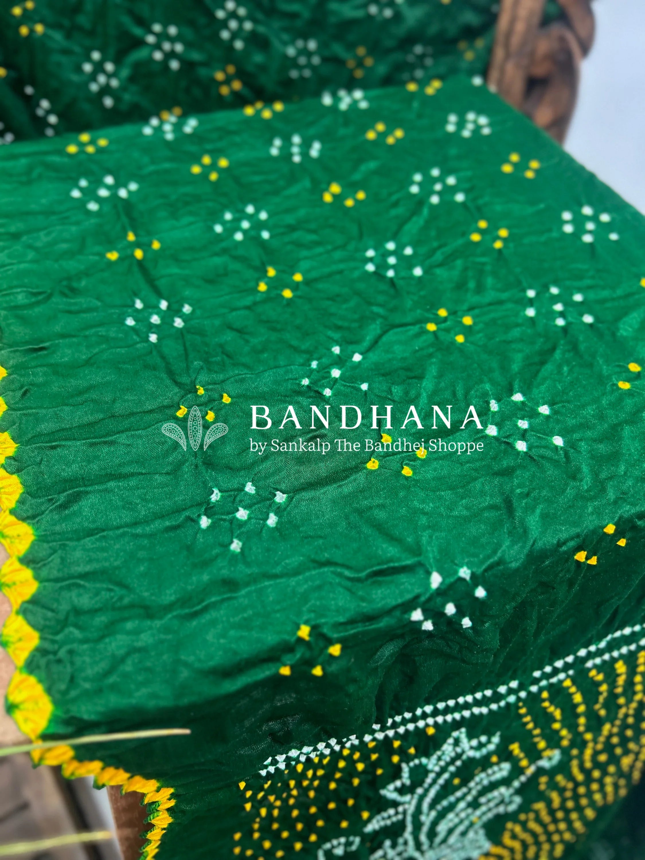 Green Mor Palav Gajji Designer Bandhani Saree Sarees