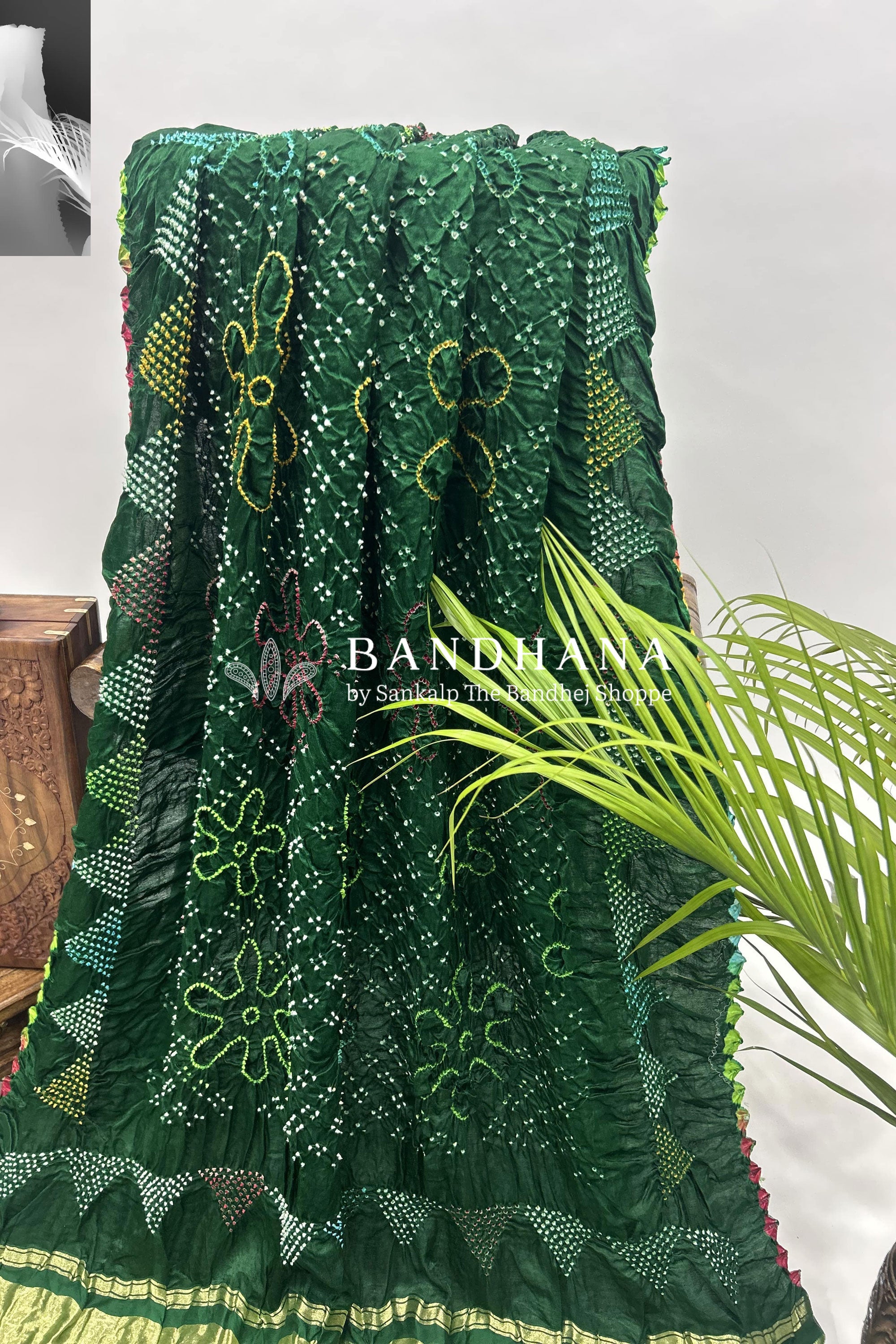 Mutli Green Gajji Silk Bhati Designer Bandhani Saree Sarees