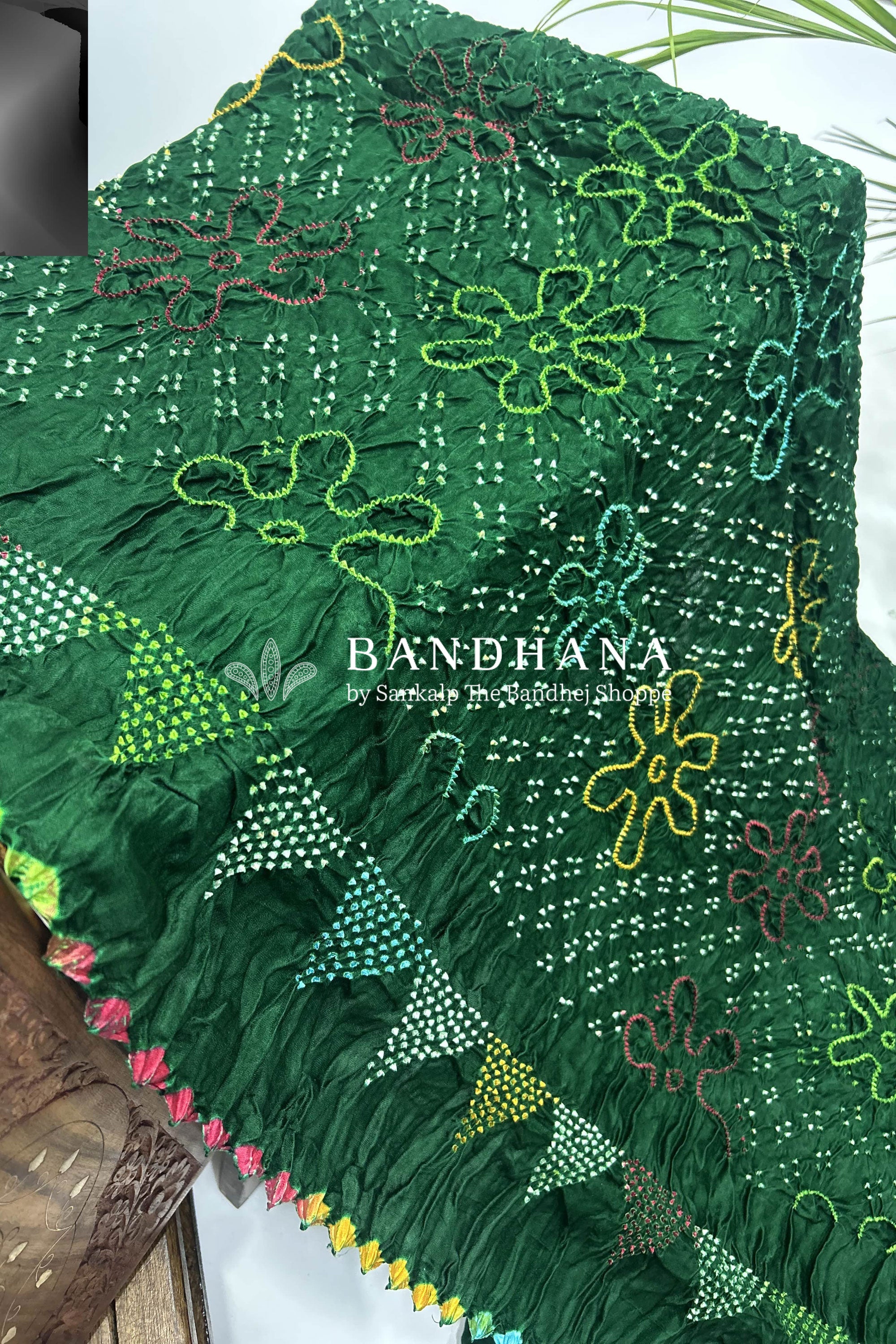 Mutli Green Gajji Silk Bhati Designer Bandhani Saree Sarees