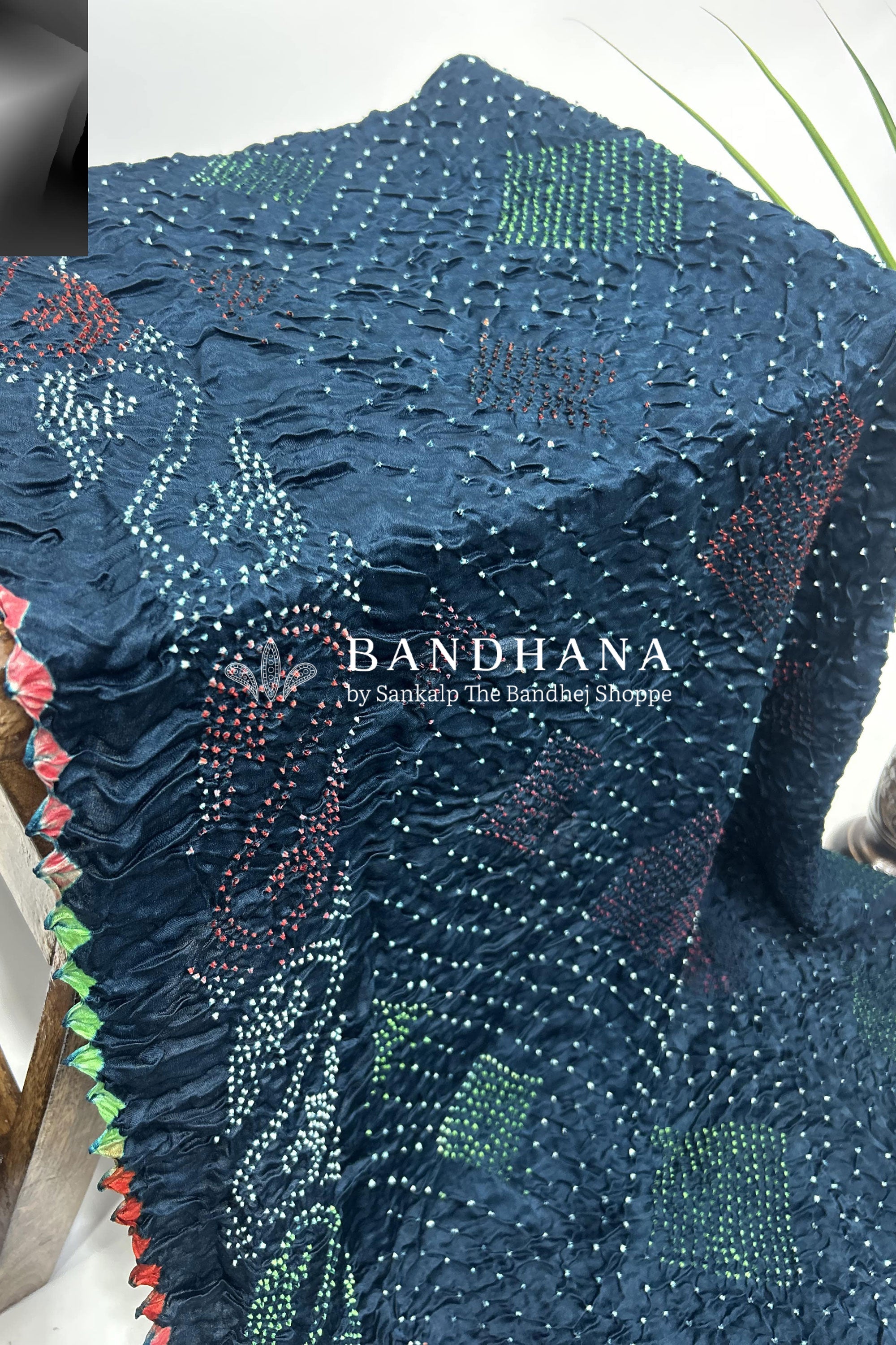 Mutli Indigo Gajji Silk Bhati Designer Bandhani Saree Sarees