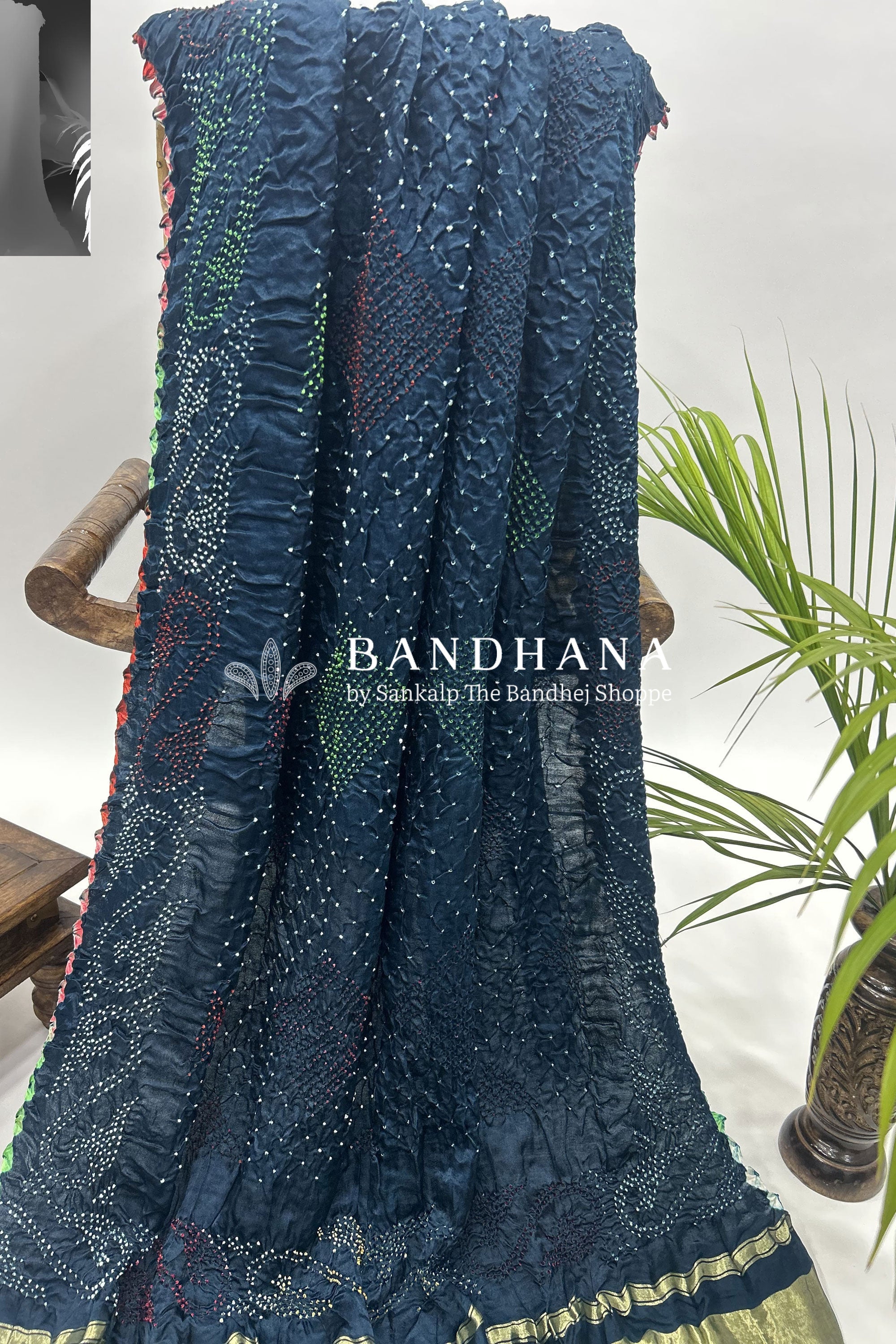 Mutli Indigo Gajji Silk Bhati Designer Bandhani Saree Sarees