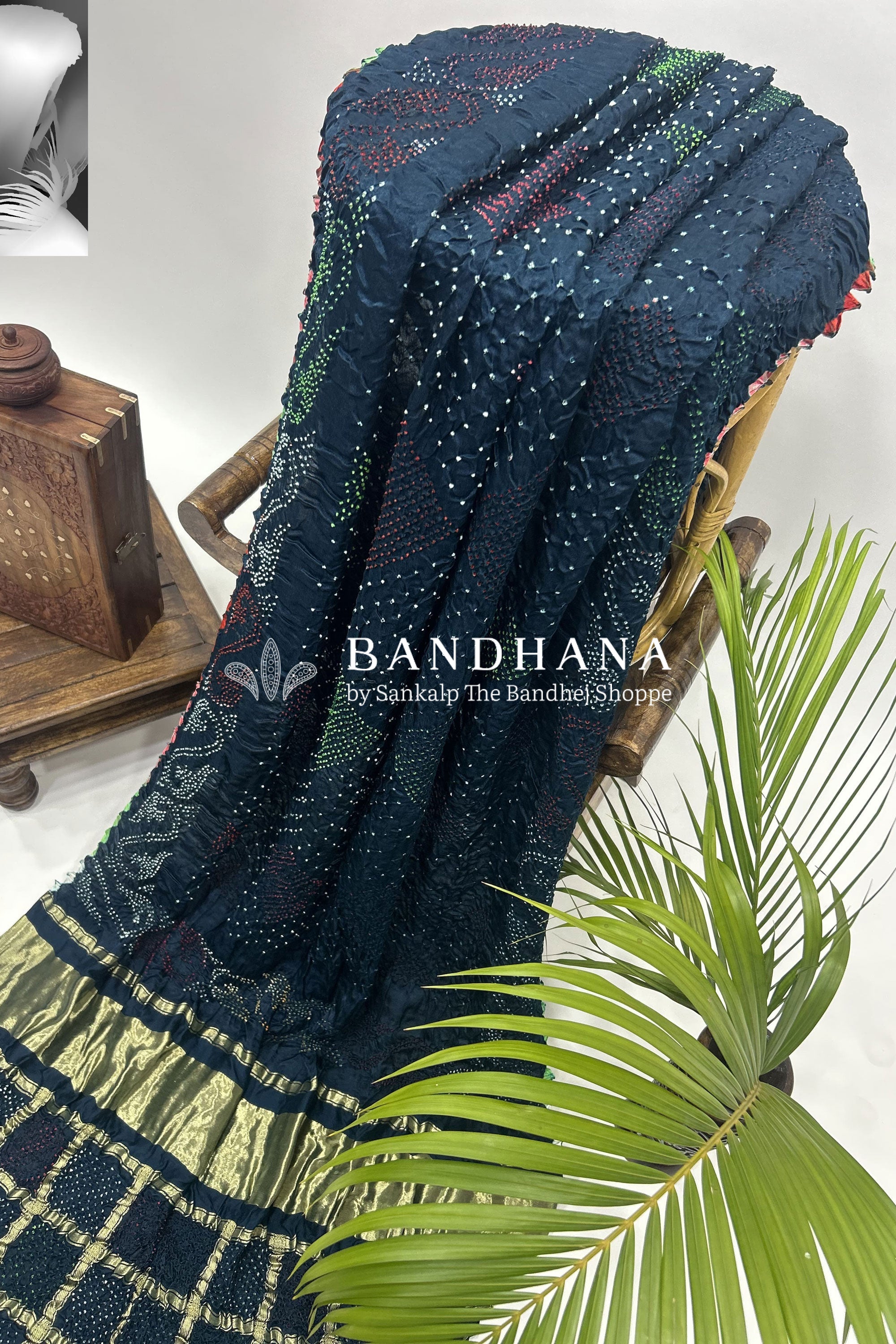 Mutli Indigo Gajji Silk Bhati Designer Bandhani Saree Sarees
