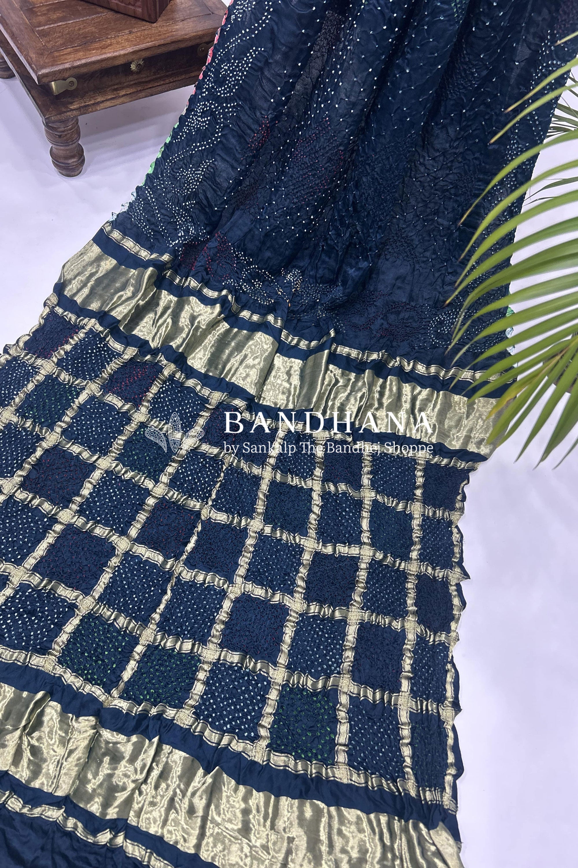 Mutli Indigo Gajji Silk Bhati Designer Bandhani Saree Sarees