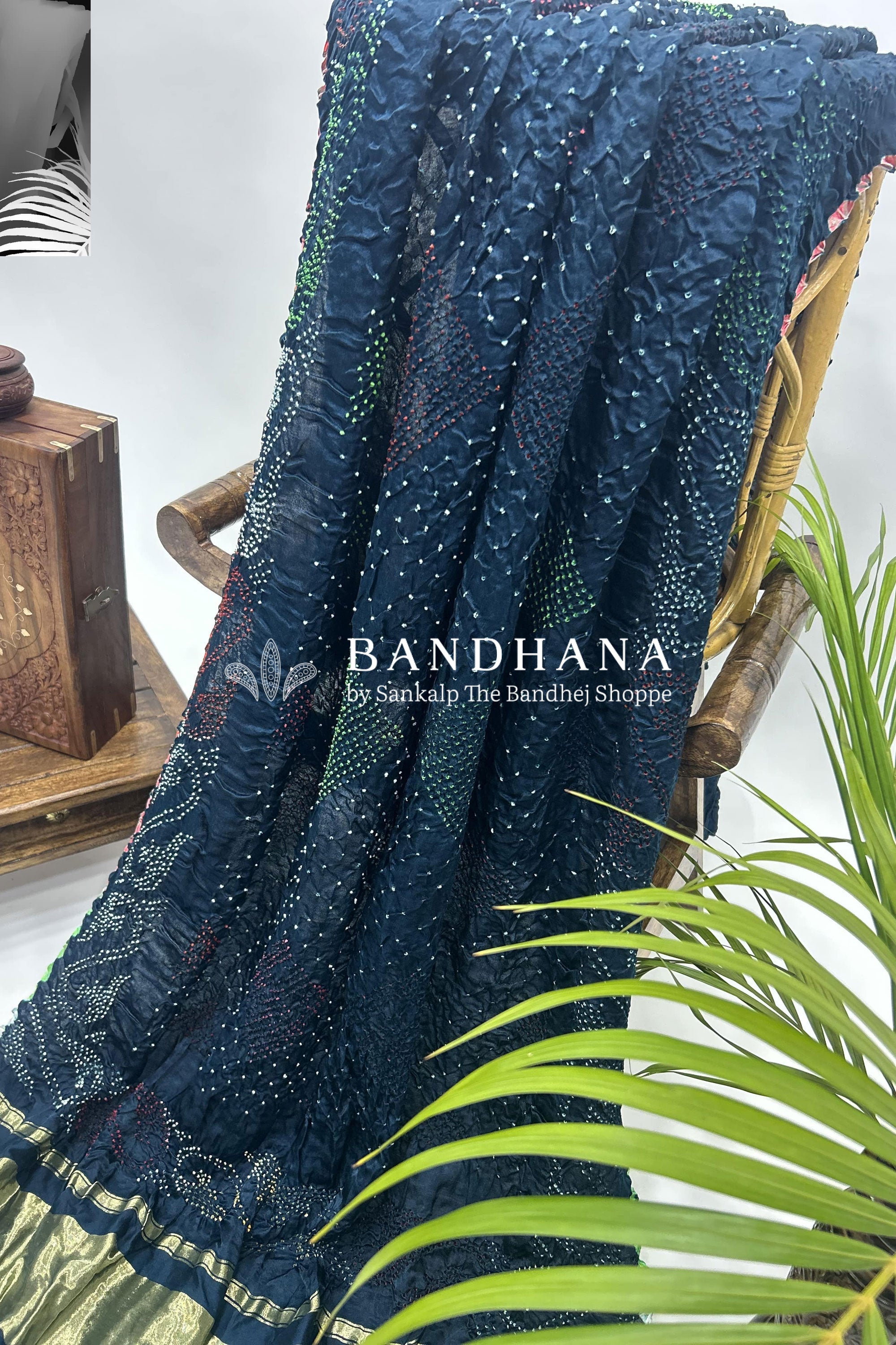 Mutli Indigo Gajji Silk Bhati Designer Bandhani Saree Sarees