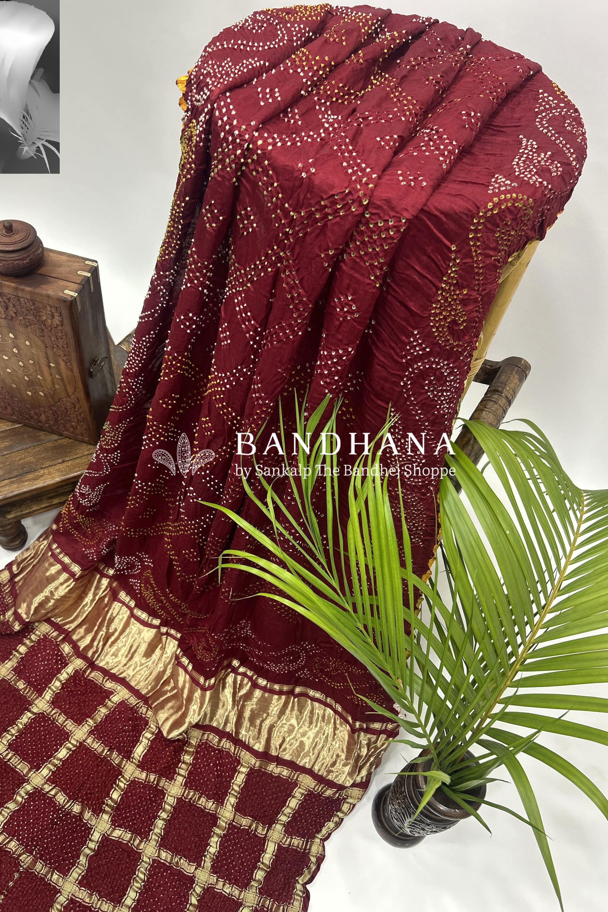 Mutli Maroon Gajji Silk Bhati Designer Bandhani Saree Sarees