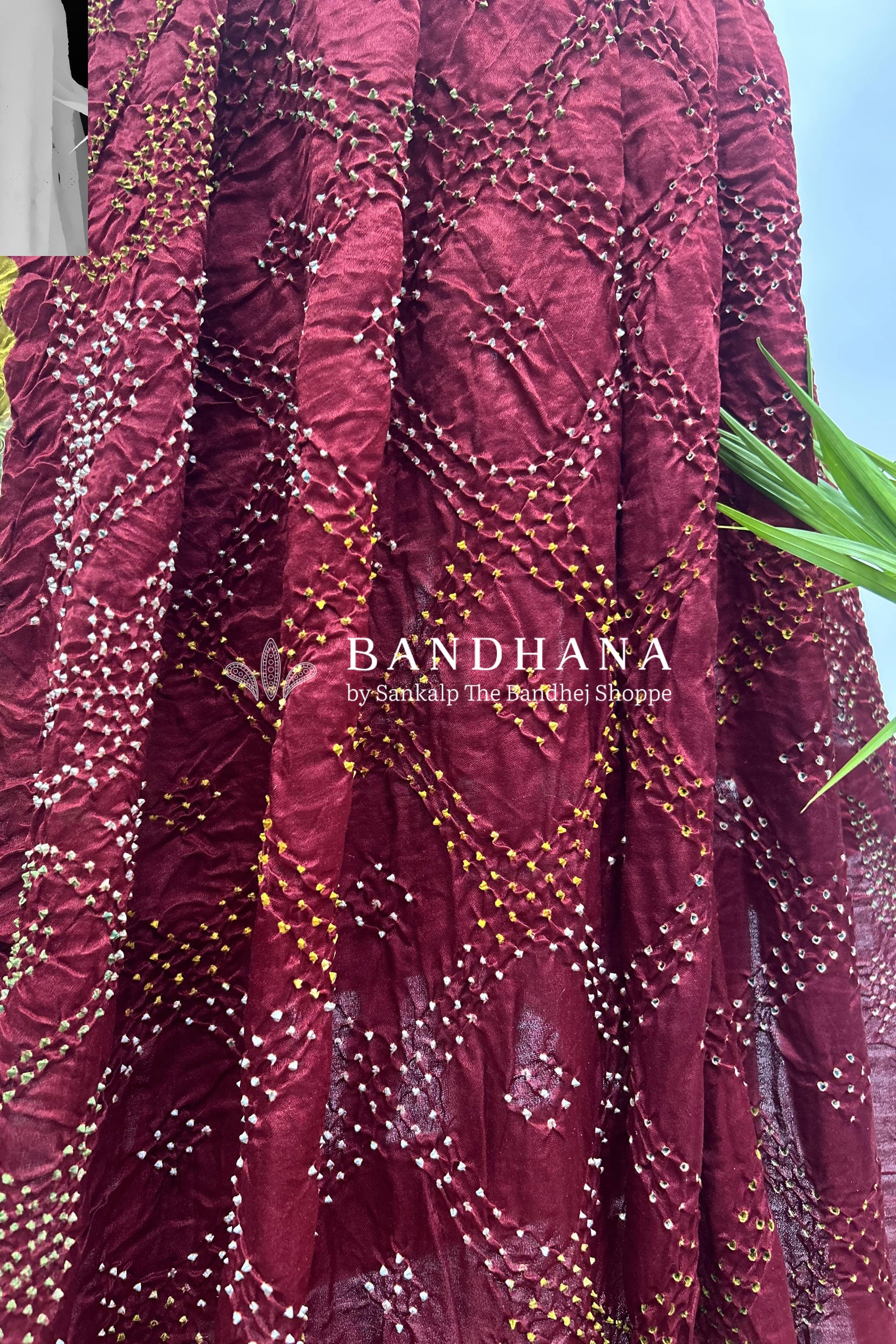 Mutli Maroon Gajji Silk Bhati Designer Bandhani Saree Sarees