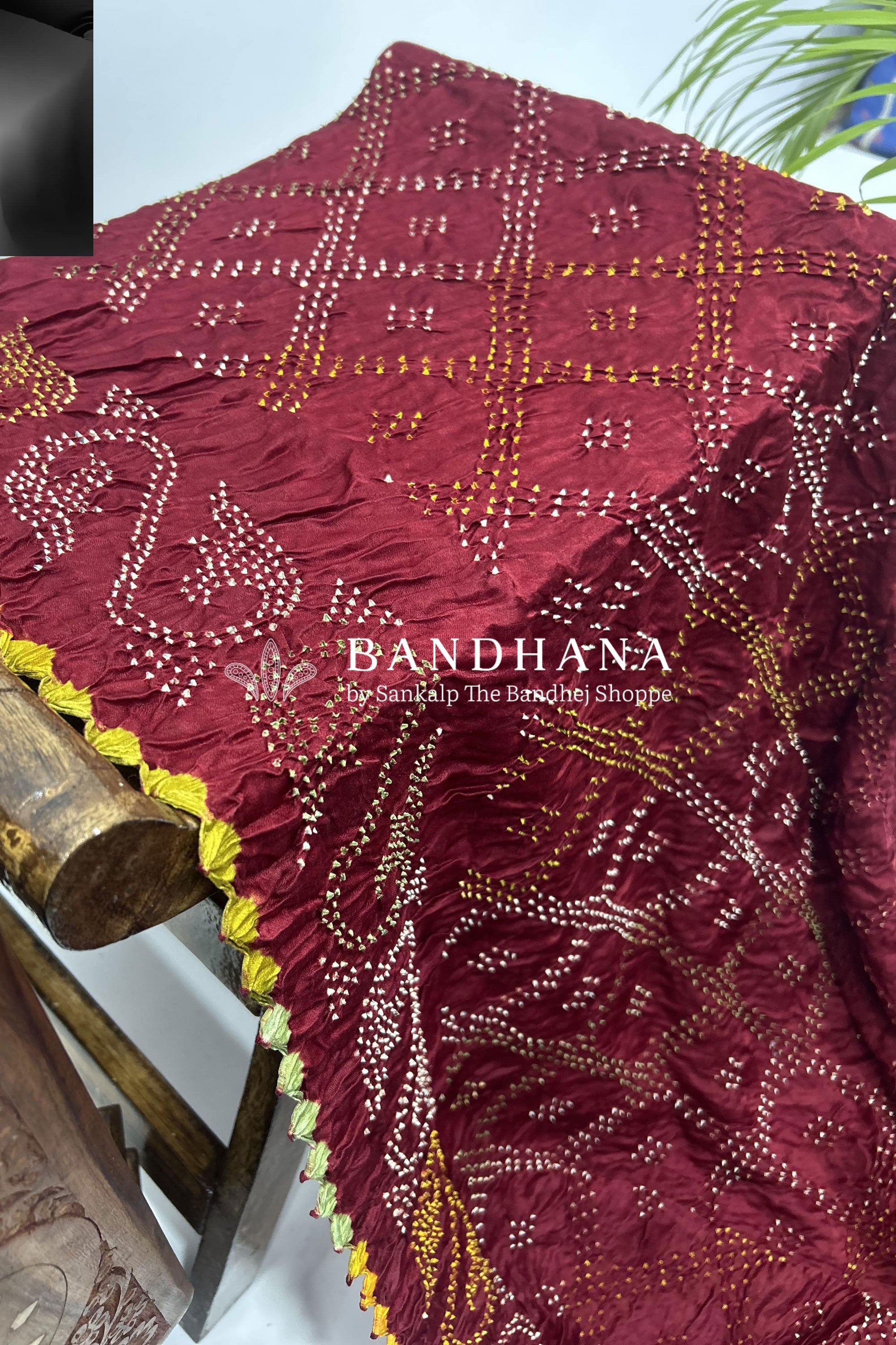 Mutli Maroon Gajji Silk Bhati Designer Bandhani Saree Sarees