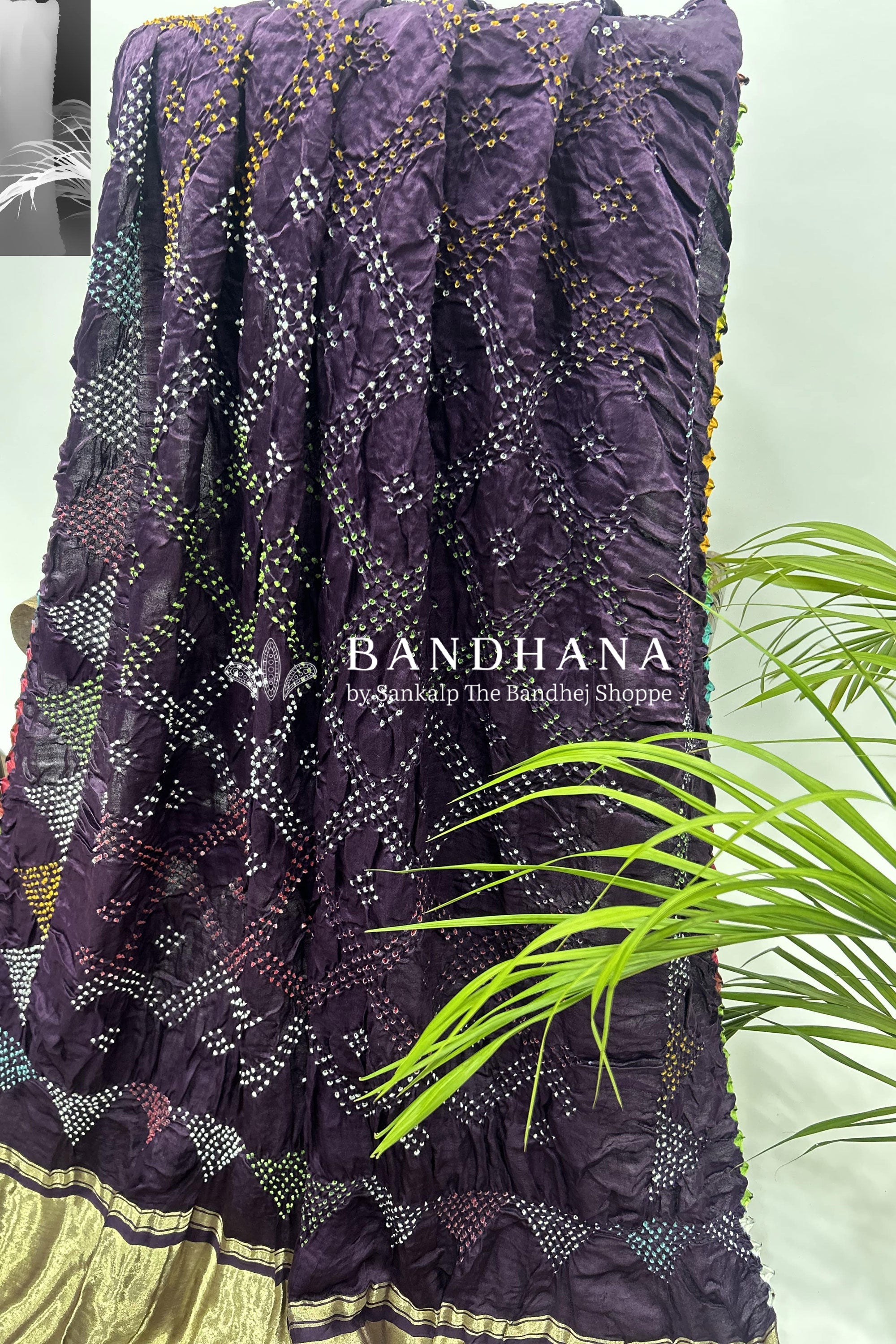 Mutli Wine Gajji Silk Bhati Designer Bandhani Saree Sarees