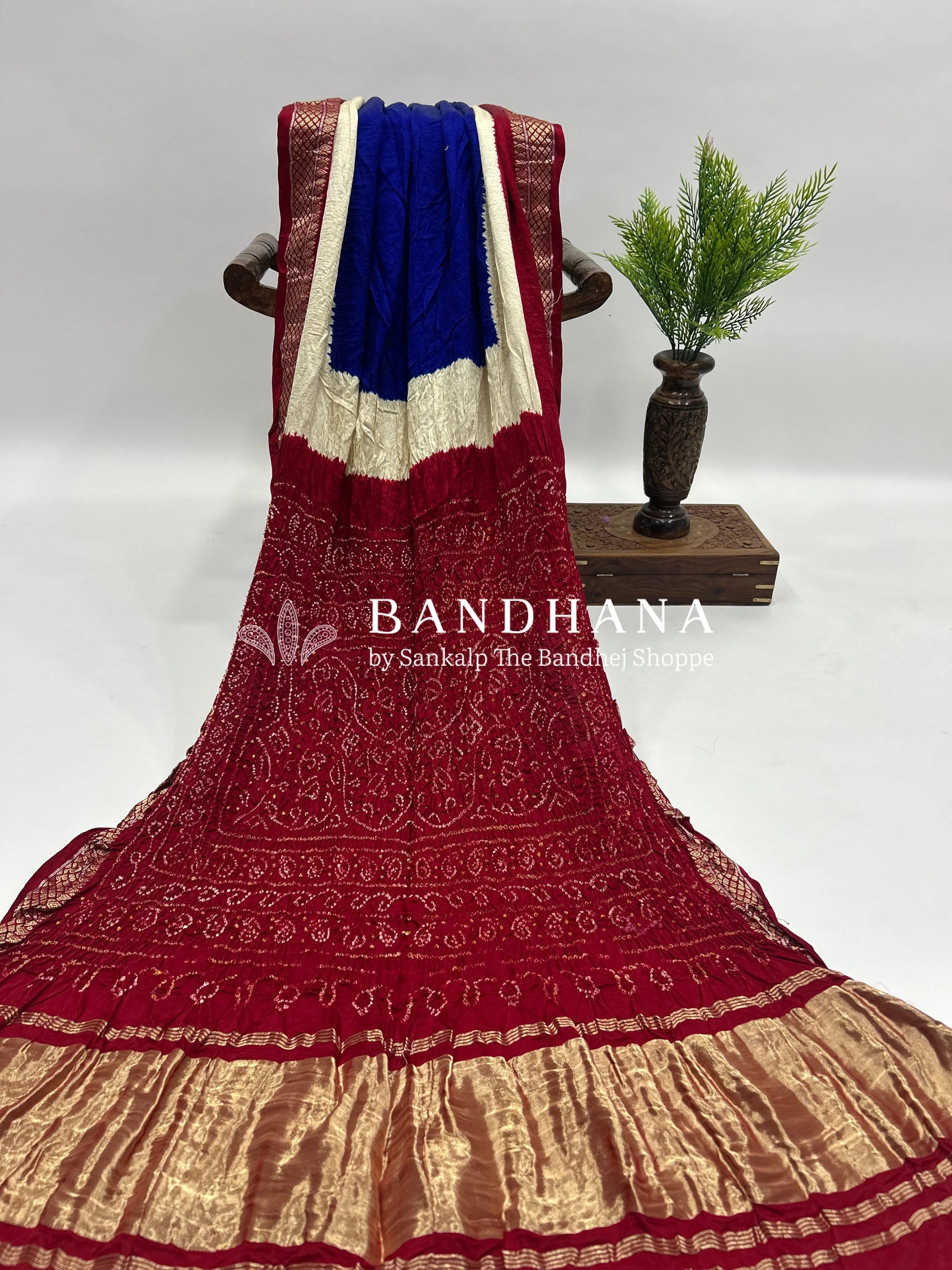 Gajji Silk Blue - Maroon Designer Gala Saree With 3 Colour Dying maroon / Gajji Silk Sarees