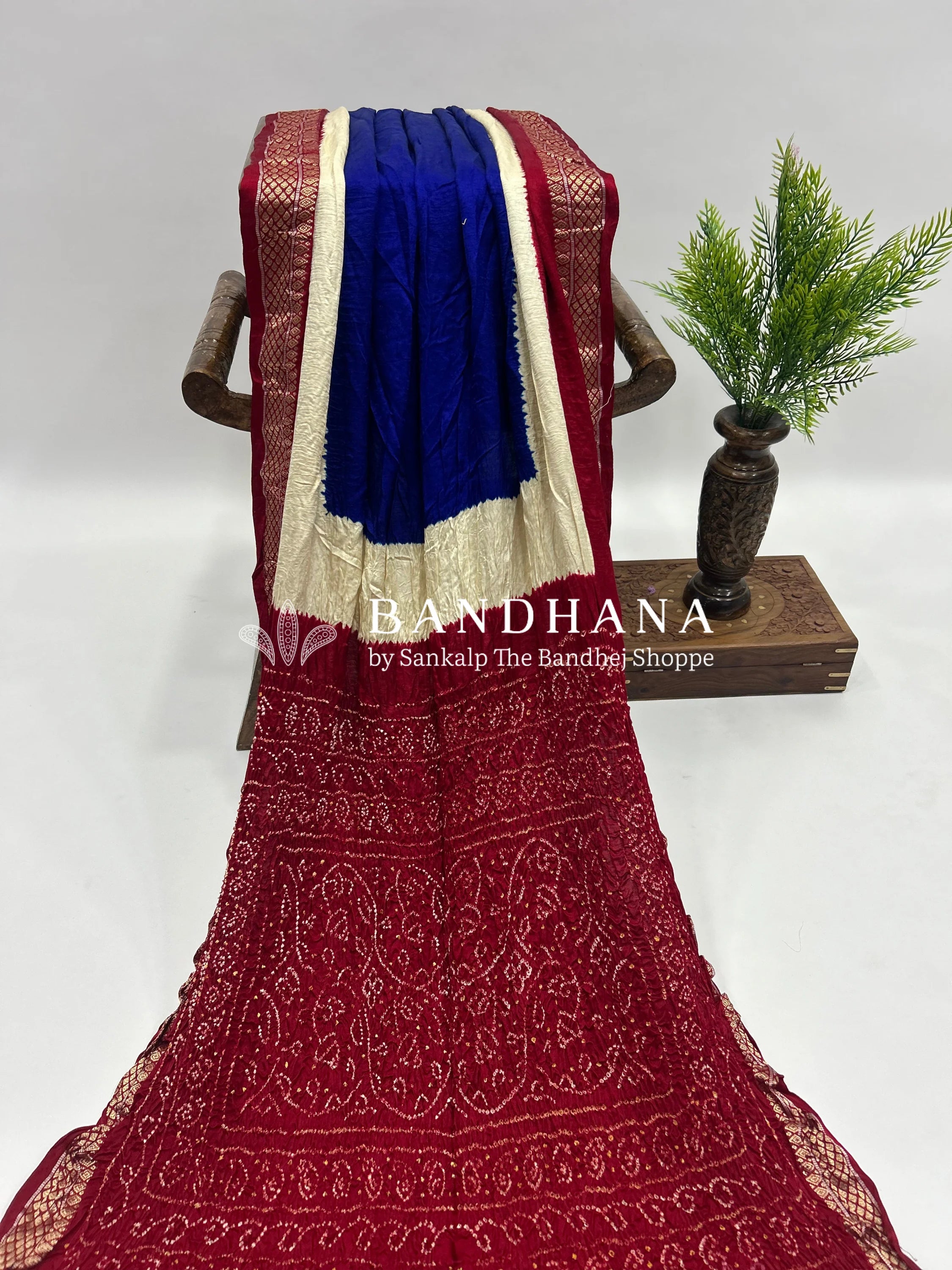Gajji Silk Blue - Maroon Designer Gala Saree With 3 Colour Dying maroon / Gajji Silk Sarees
