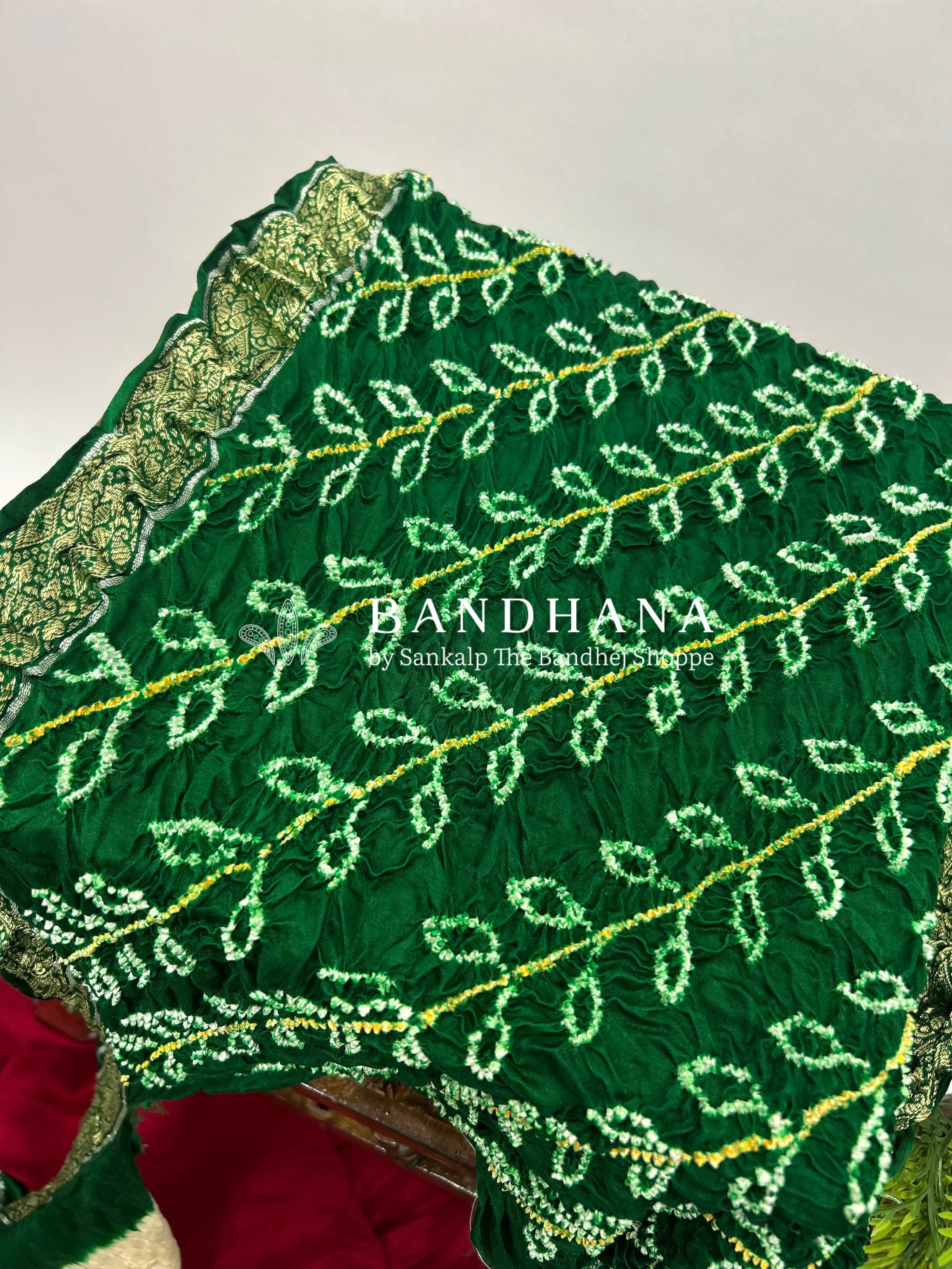 Gajji Silk Maroon - Green Designer Gala Saree With 3 Colour Dying green / Gajji Silk Sarees