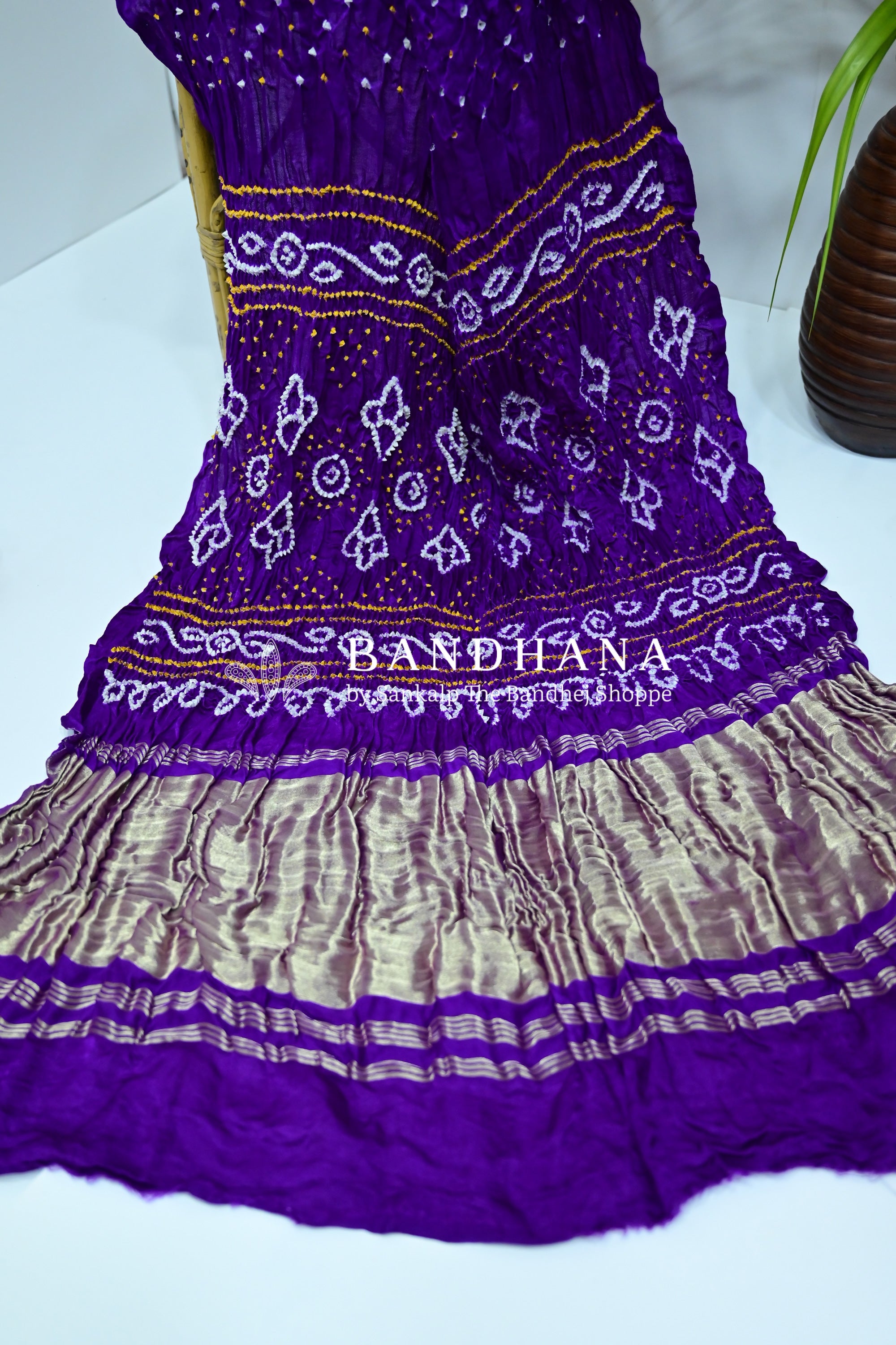 Gajji Silk Single Dot Bandhani Saree In Purple Color Sarees