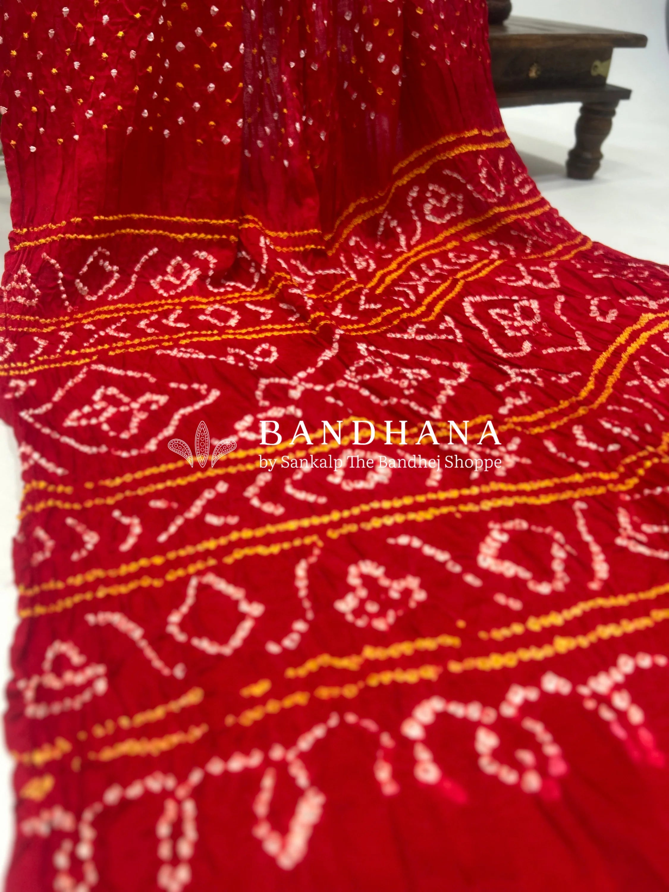 Gajji Silk Single Dot Bandhani Saree In Red Color Sarees