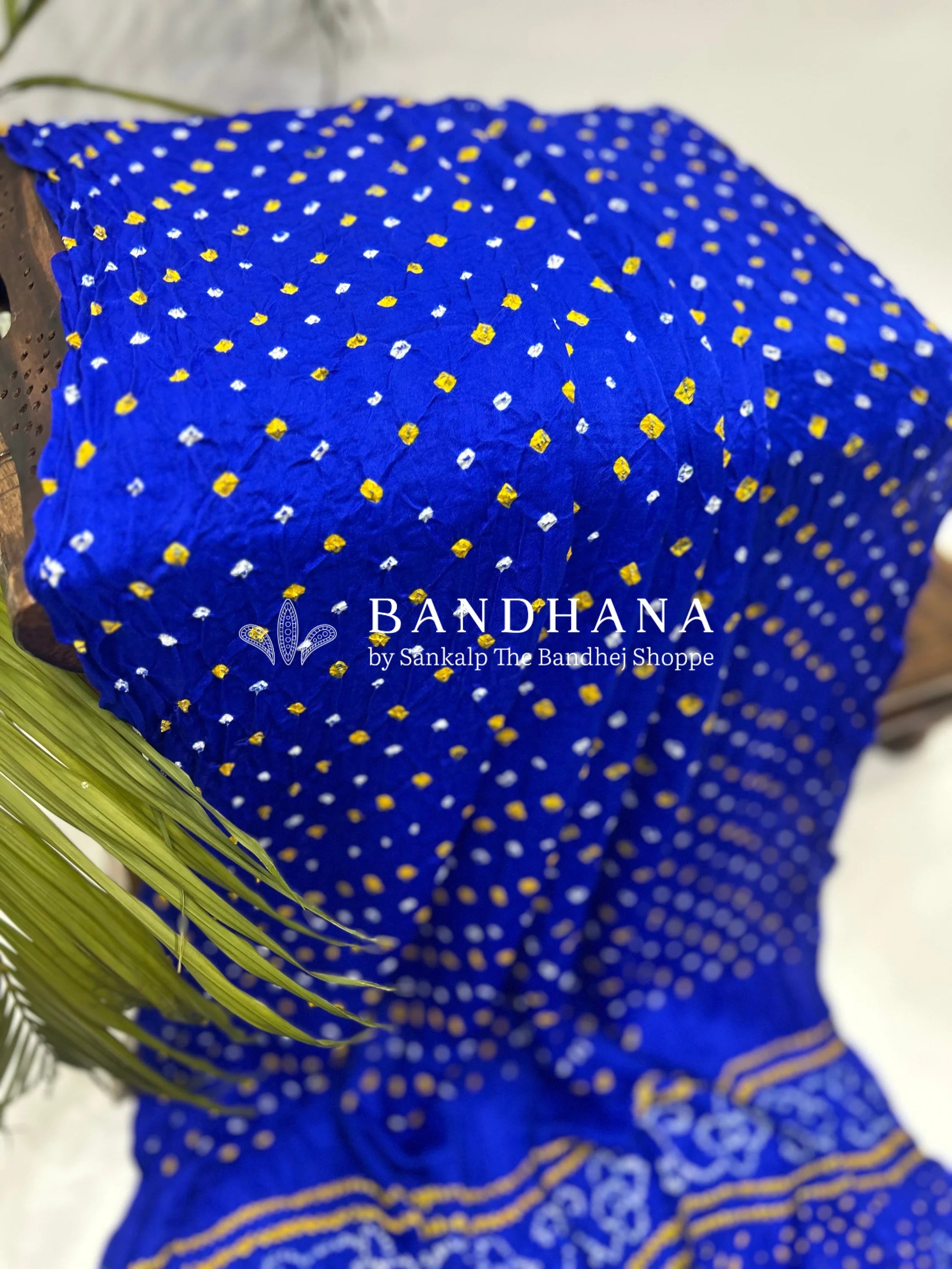 Gajji Silk Single Dot Blue Bandhani Saree Sarees