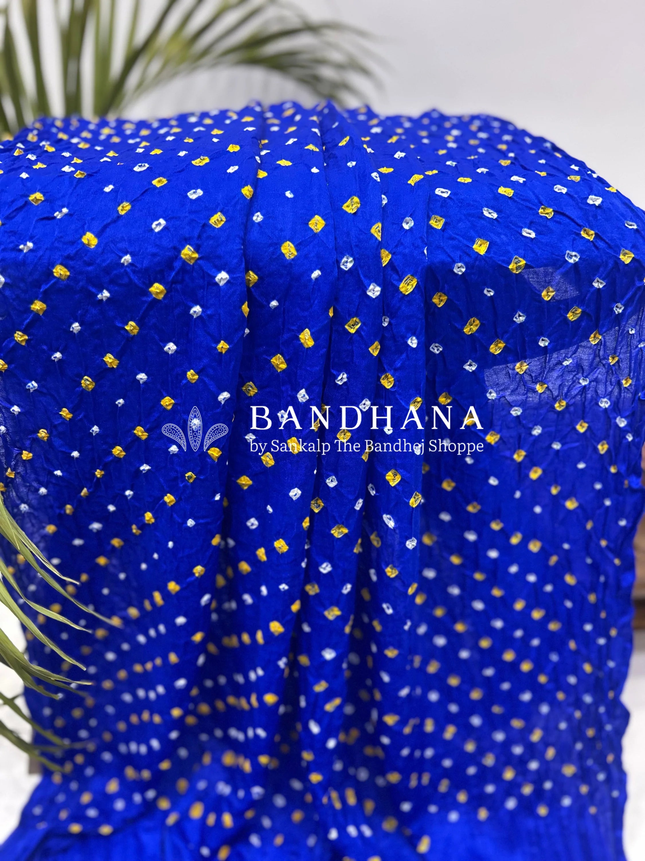 Gajji Silk Single Dot Blue Bandhani Saree Sarees