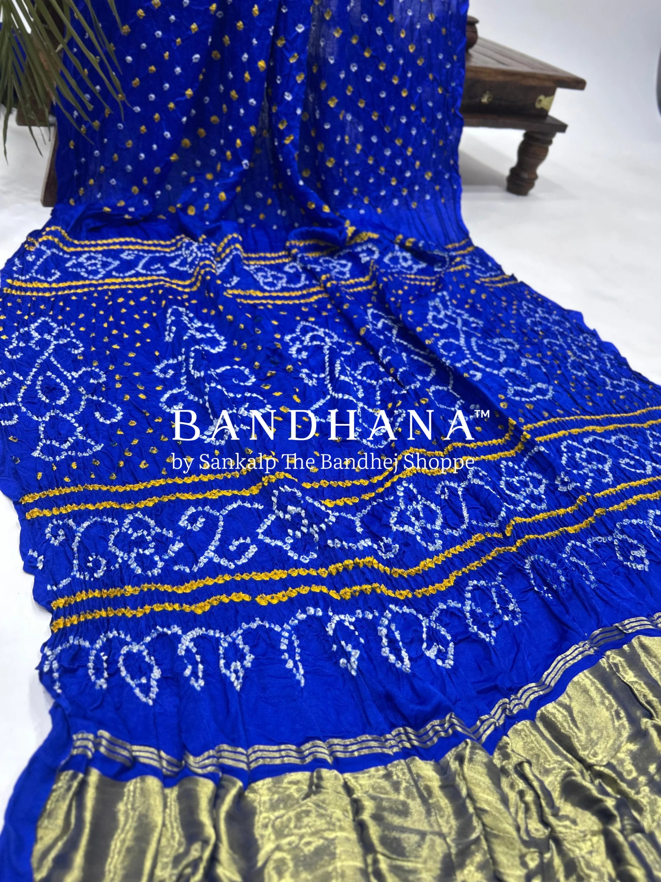 Gajji Silk Single Dot Blue Bandhani Saree Sarees