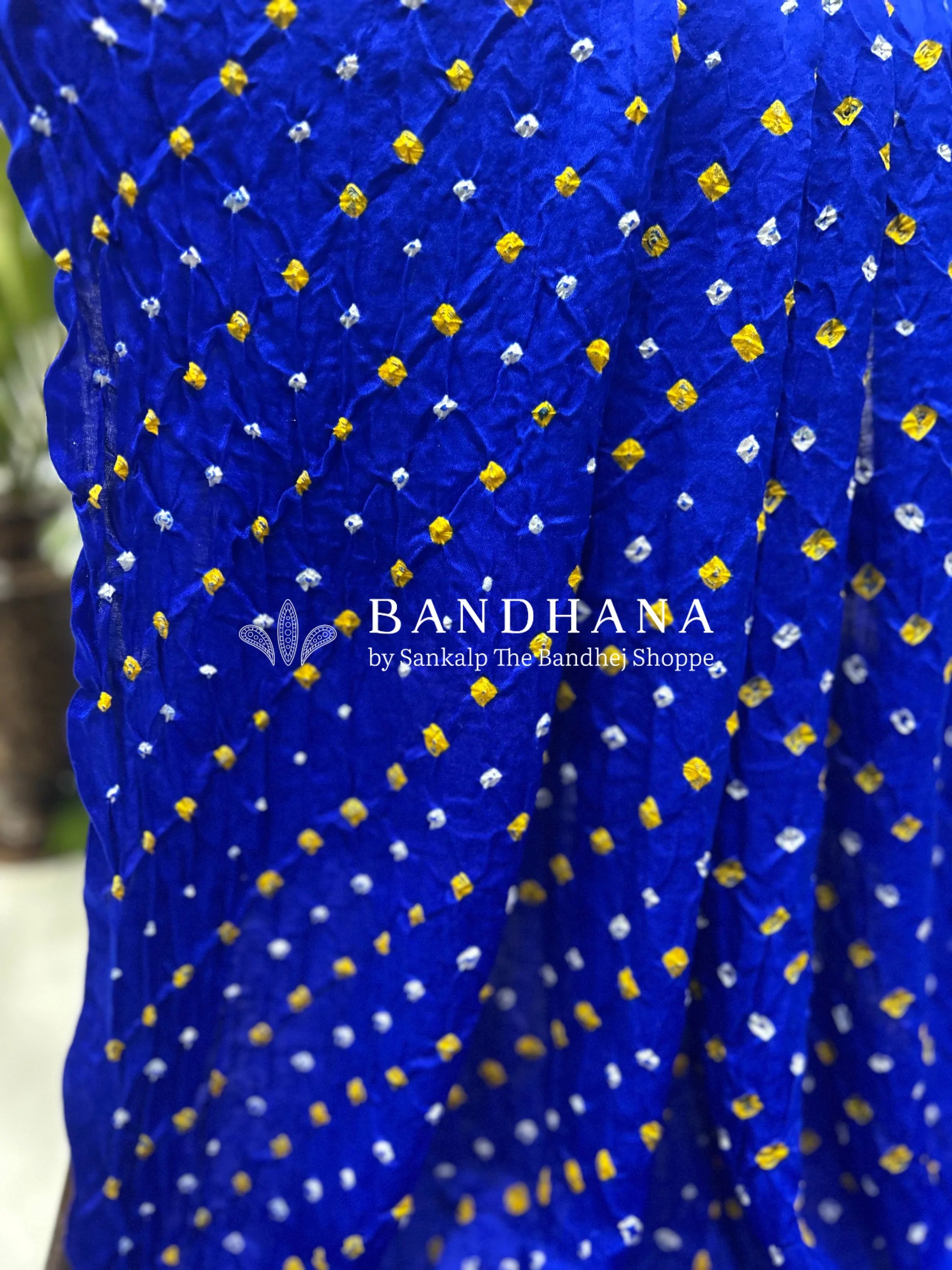 Gajji Silk Single Dot Blue Bandhani Saree Sarees