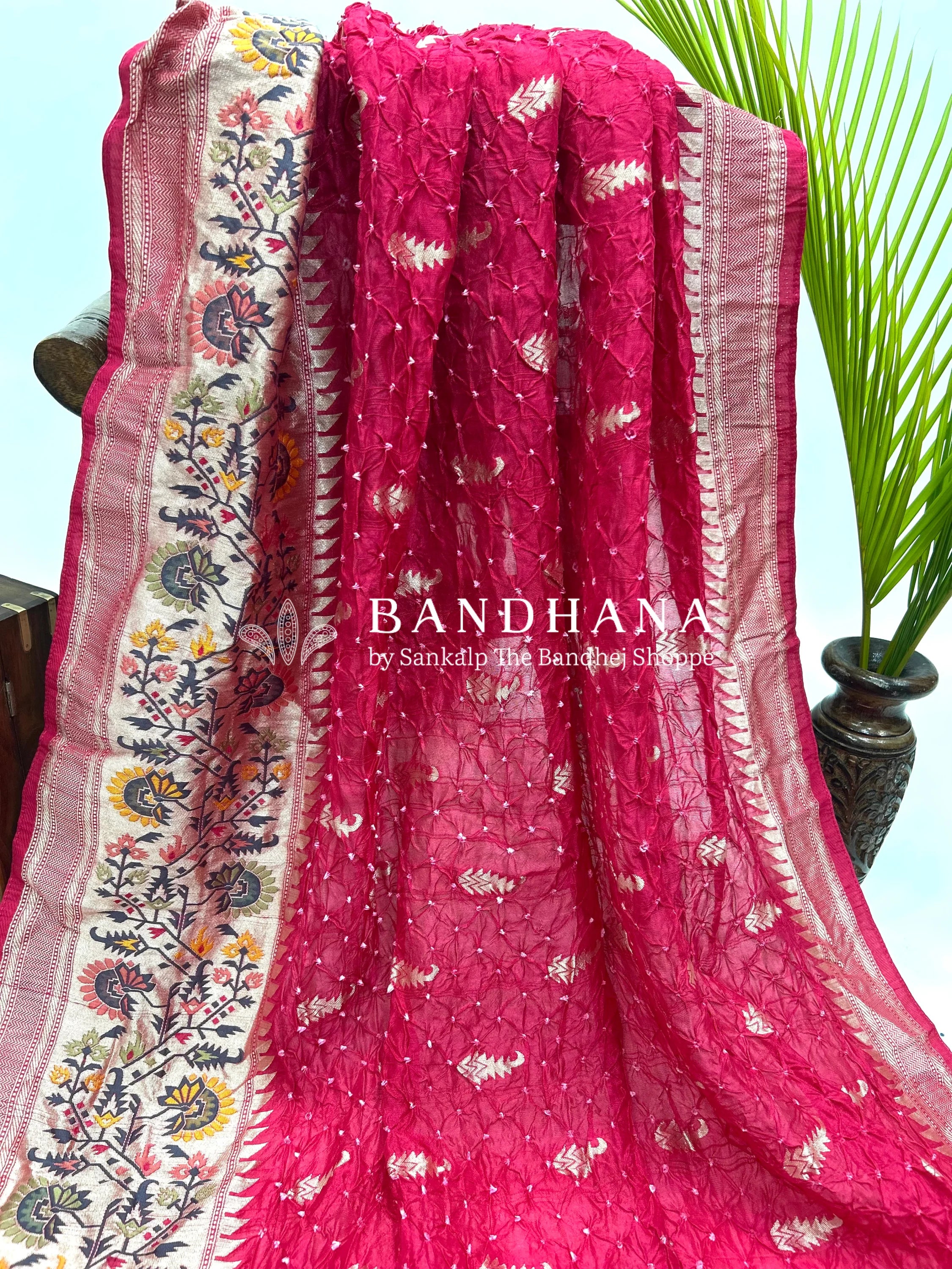 Gajri Art Tussar Silk Bandhani Saree Sarees
